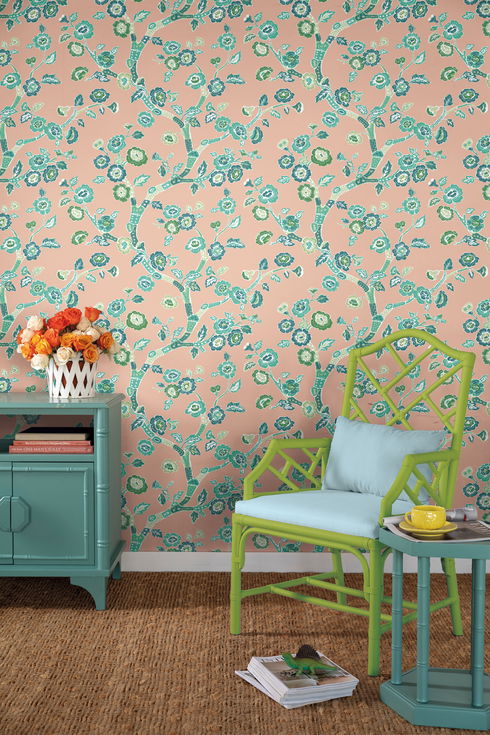 Temple Garden Coral Peel & Stick Wallpaper