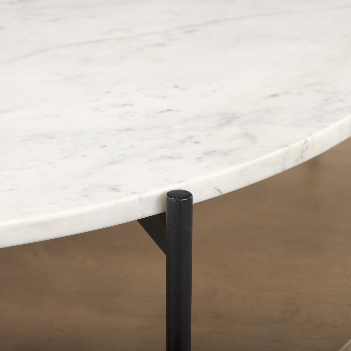 Larkin Marble Top with Brown Wood Shelf Round Coffee Table, by Mercana, 42" length x 42" width x 16" height View 6