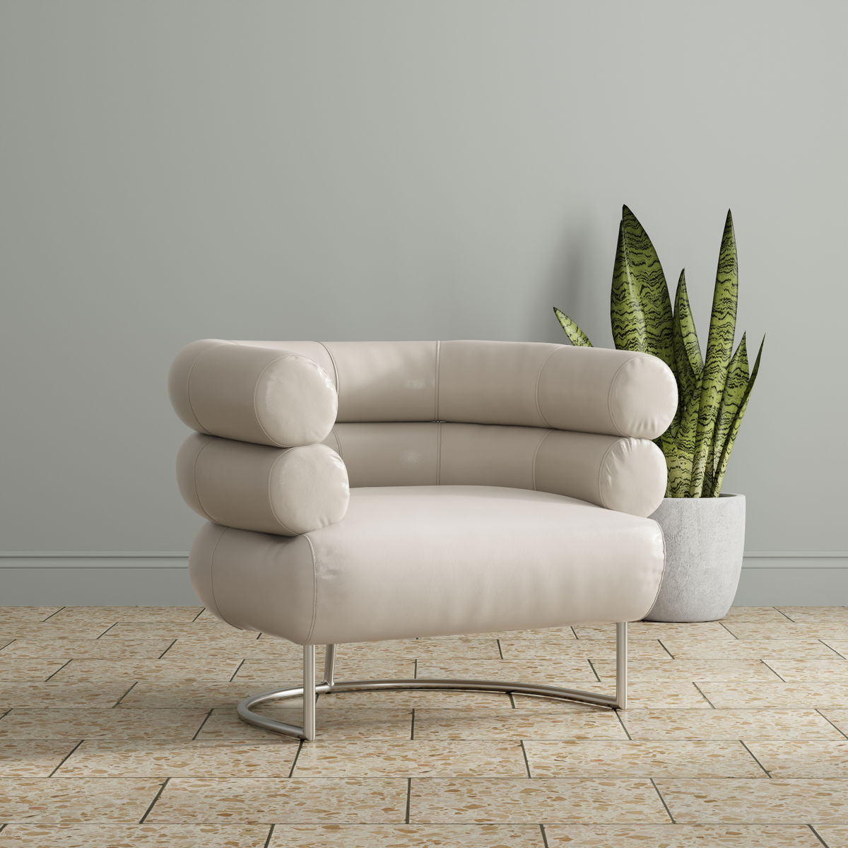 Rondo Occasional Leather Chair White, by Sarreid, 2'7" length x 3'2" width x 2'6" height View 13