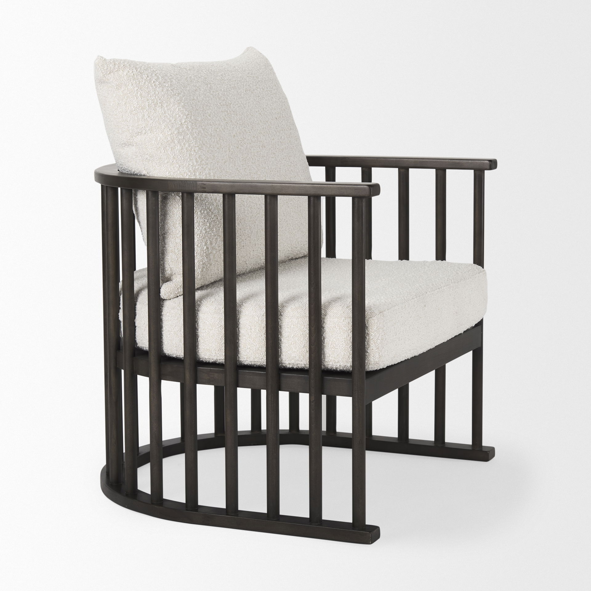 Kopari 30.1L x 30.5W x 37.2H White Boucle Fabric with Dark Brown Wood Accent Chair, by Mercana, 28.35" length x 27.56" width x 33" height View 7