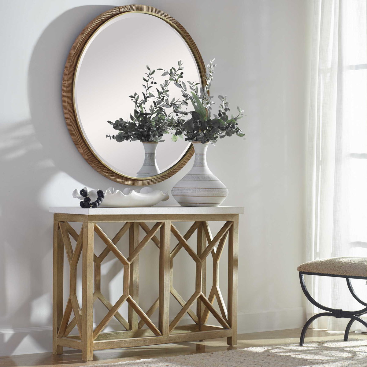 Catali Ivory Stone Console Table, by Uttermost, 41" width x 30" height x 14" depth View 2