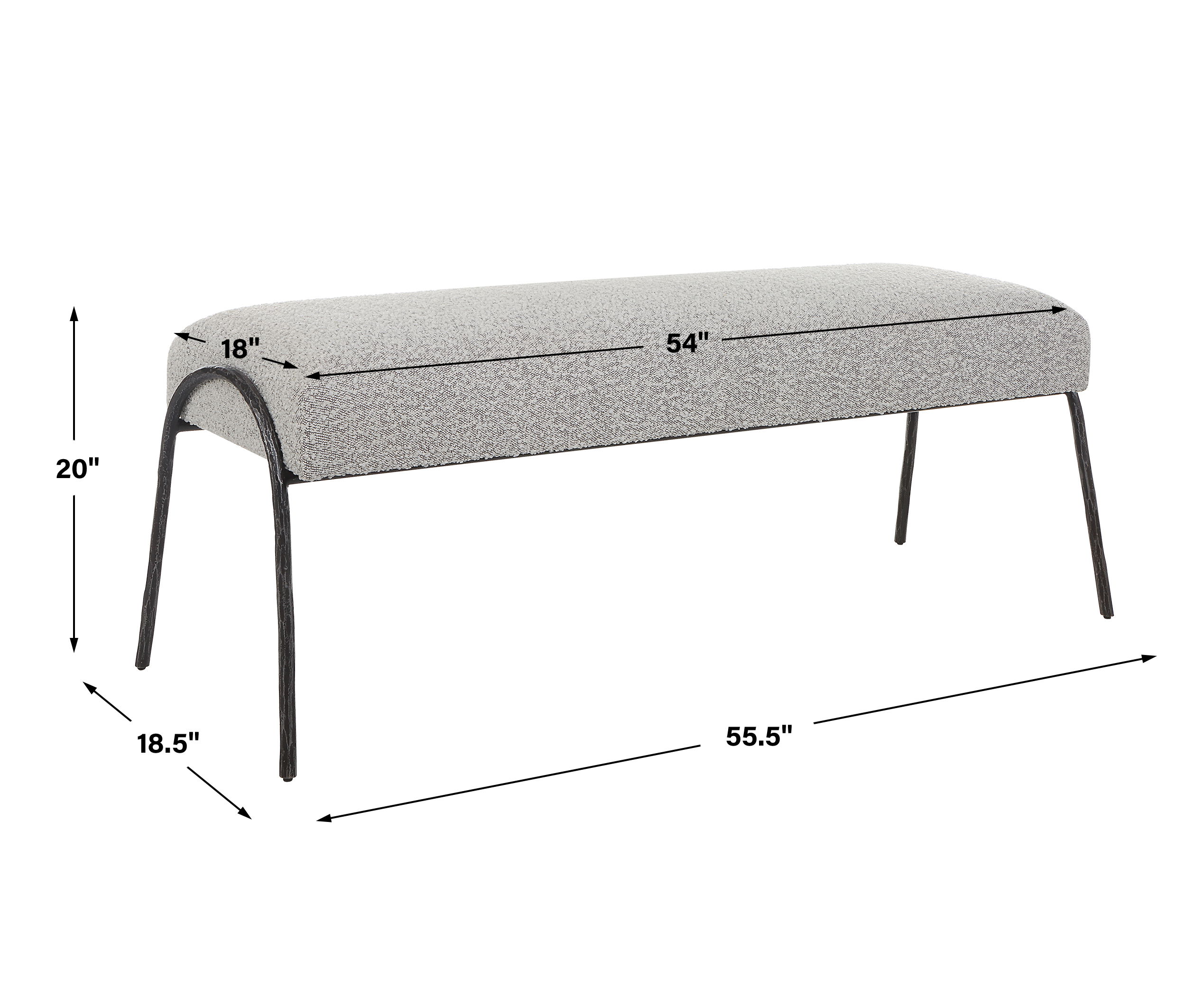 Jacobsen Modern Gray Bench, Furniture by Uttermost, 56" width x 20" height x 19" depth View 3