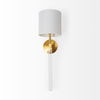 Santander II 6.5x22 Gold Metal and White Linen Shade Wall Sconce, by Mercana, 6.5" length x 8.75" width x 22" height thumbnail 3