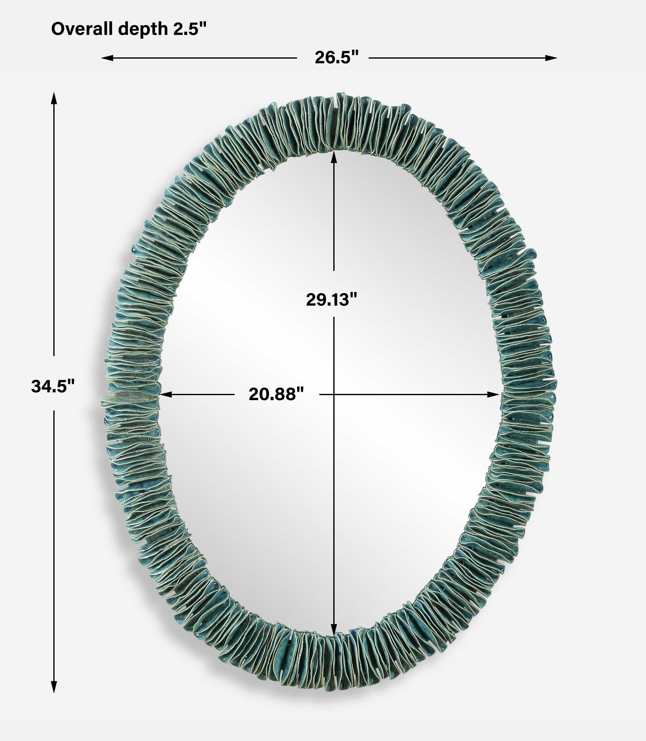 Bonaire Teal Blue Oval Mirror, by Uttermost, 26.5" width x 34.5" height x 2.5" depth View 3
