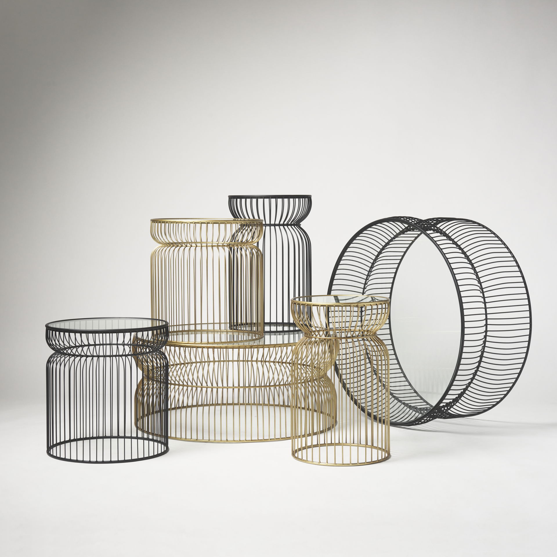 Shani Set of 2 Round, Gold Metal with Glass Accent Tables, Side & End Table by Mercana, 30.71" length x 18.9" width x 20.08" height View 2