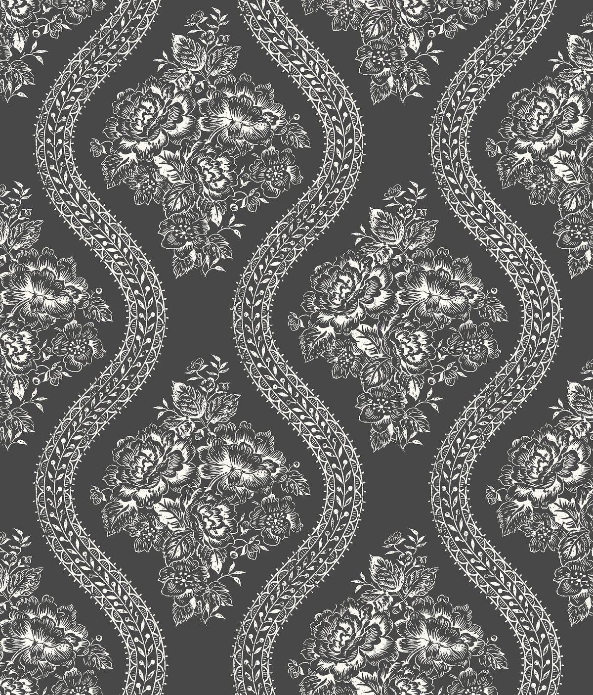 Coverlet Floral White & Black Wallpaper, by York Wall, 33' length x 1'8.5" width x 0.02" depth