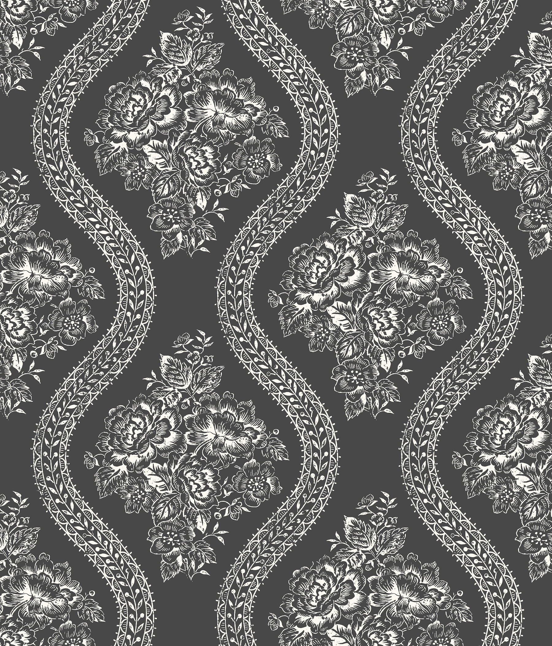 Coverlet Floral White & Black Wallpaper large image 