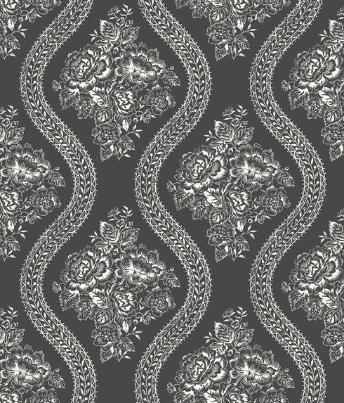 Coverlet Floral White & Black Wallpaper
