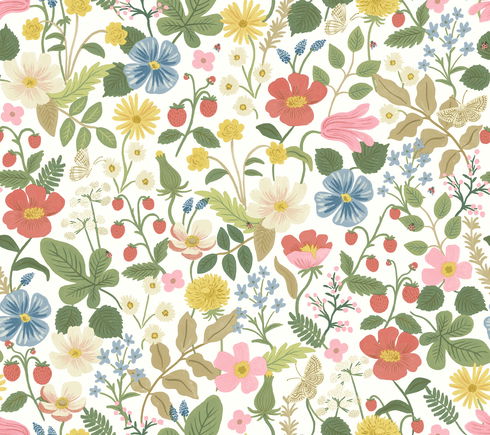 Strawberry Fields White & Red Wallpaper