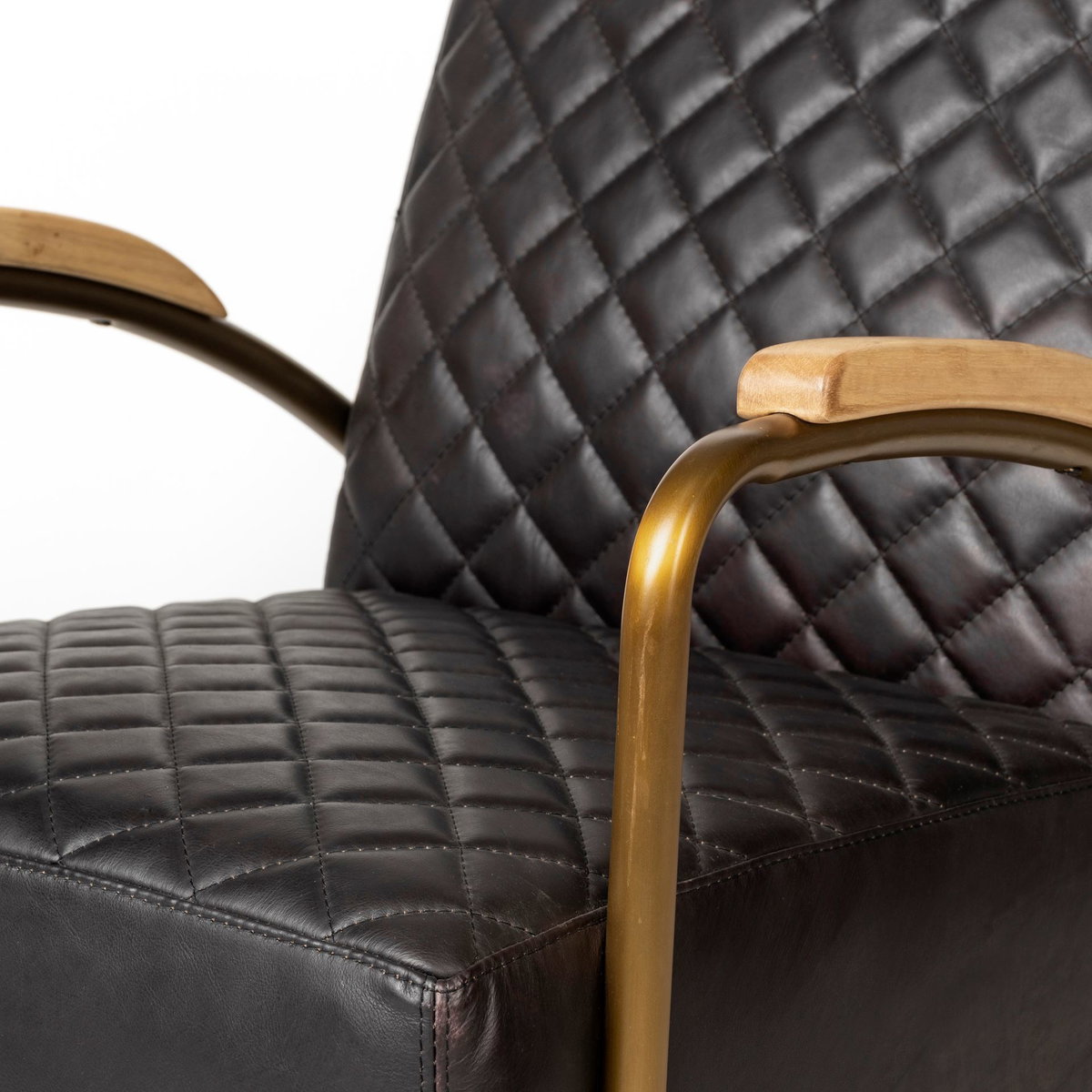 Horace I Black Leather Diamond Pattern with Gold Iron Frame Accent Chair, by Mercana, 26" length x 35.5" width x 31.25" height View 11