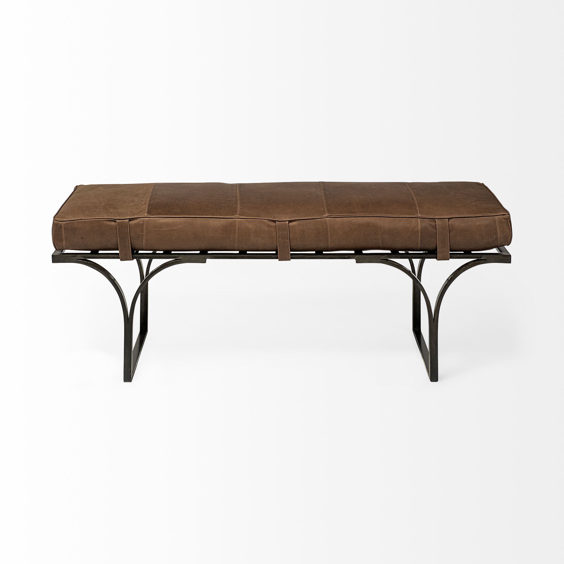 Jessie 55L x 16W Brown Leather Seat with Black Metal Base Accent Bench large image 