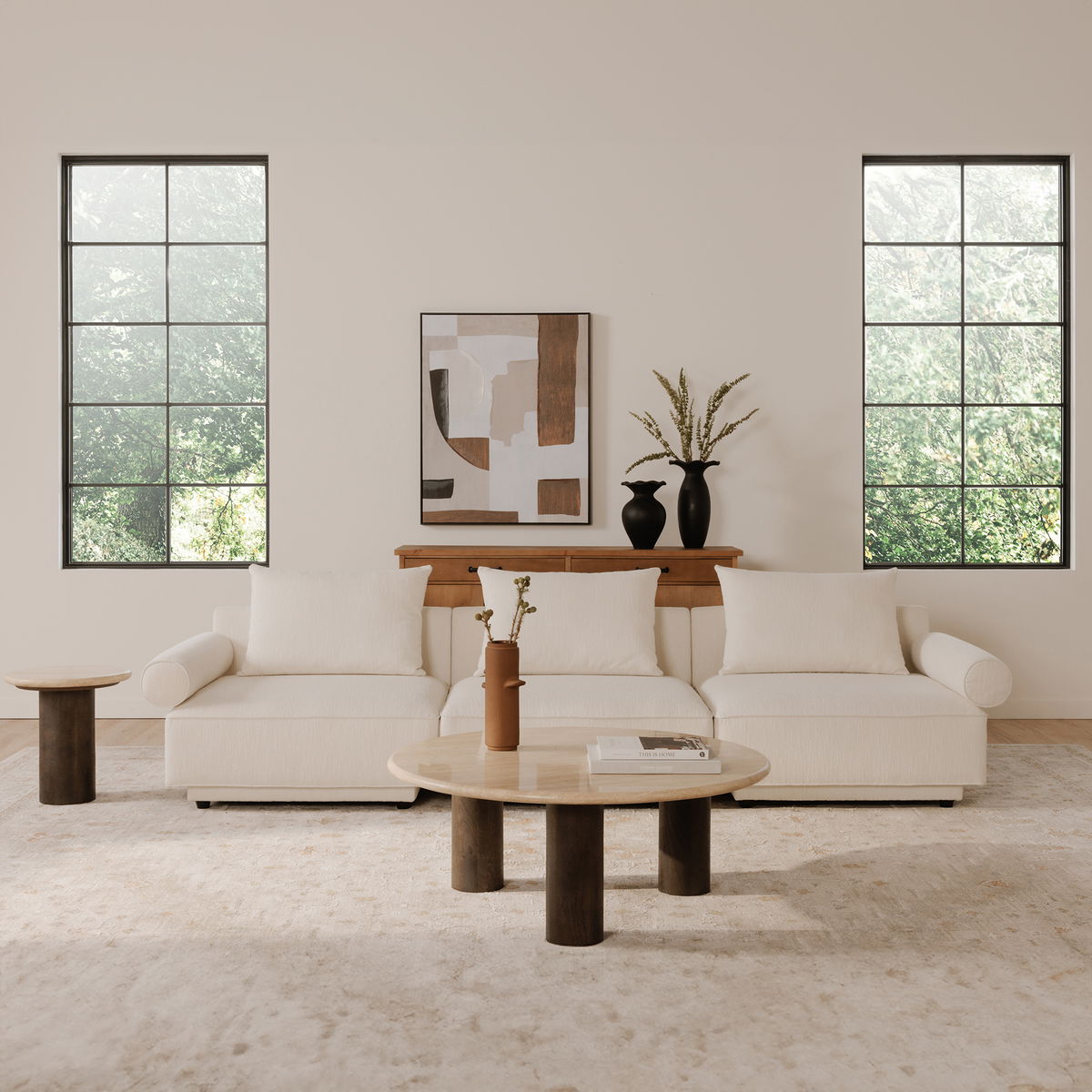 Landon Accent Table Beige Travertine, Side & End Table by Moe's Home, 17.72" width x 18.5" height x 17.72" depth View 8