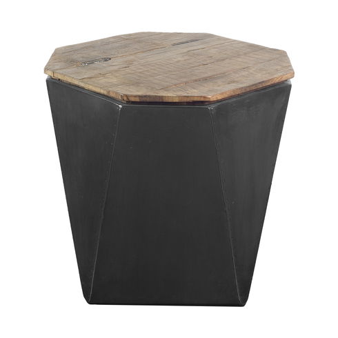 Esagono Octagonal Black Metal-Clad Reclaimed Wood End/Side Table with Storage