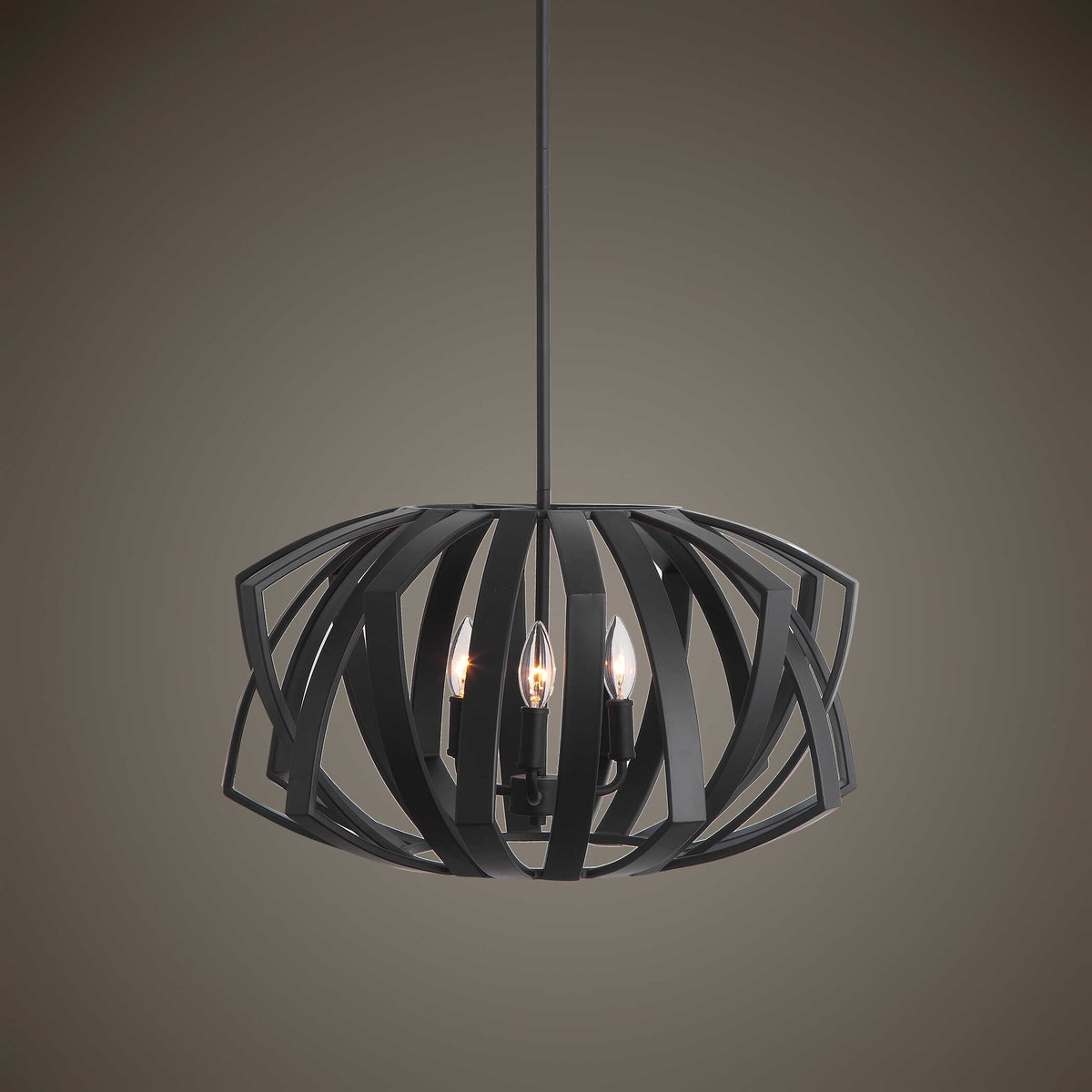 Thales Black Geometric 3 Light Pendant, Ceiling Light by Uttermost, 22" width x 13" height x 22" depth View 4