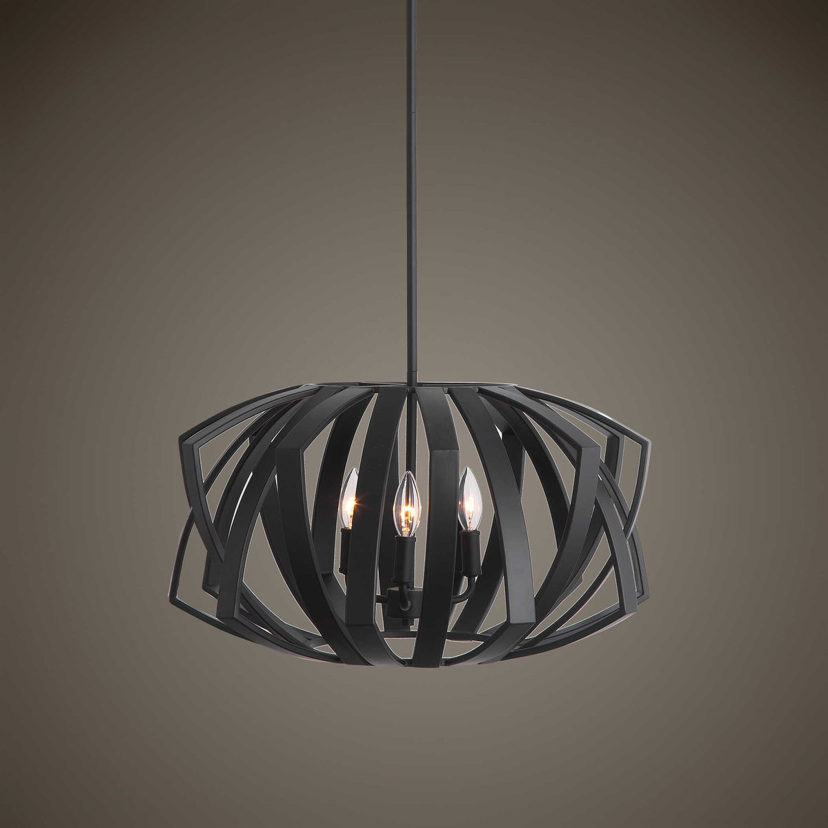 Thales Black Geometric 3 Light Pendant, by Uttermost, 22" width x 13" height x 22" depth View 4