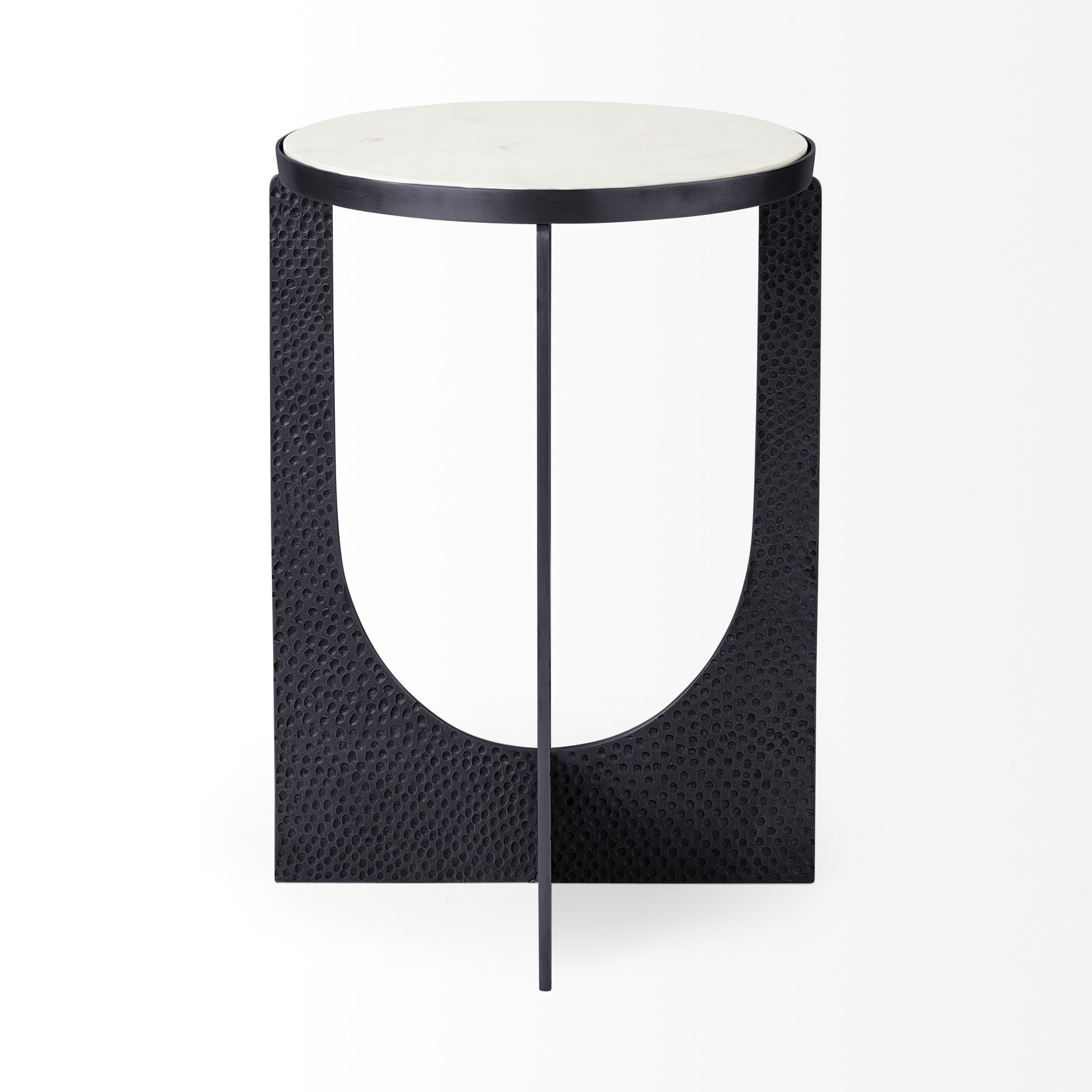 Preston 23'H White Marble Top with Matte Black Metal Accent Table large image 