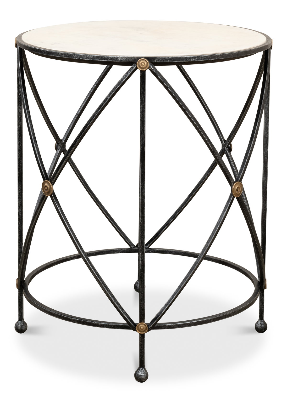 Drum & Fife Lamp Table  Aged Wht Marble, by Sarreid, 2' length x 2' width x 2'5" height View 10