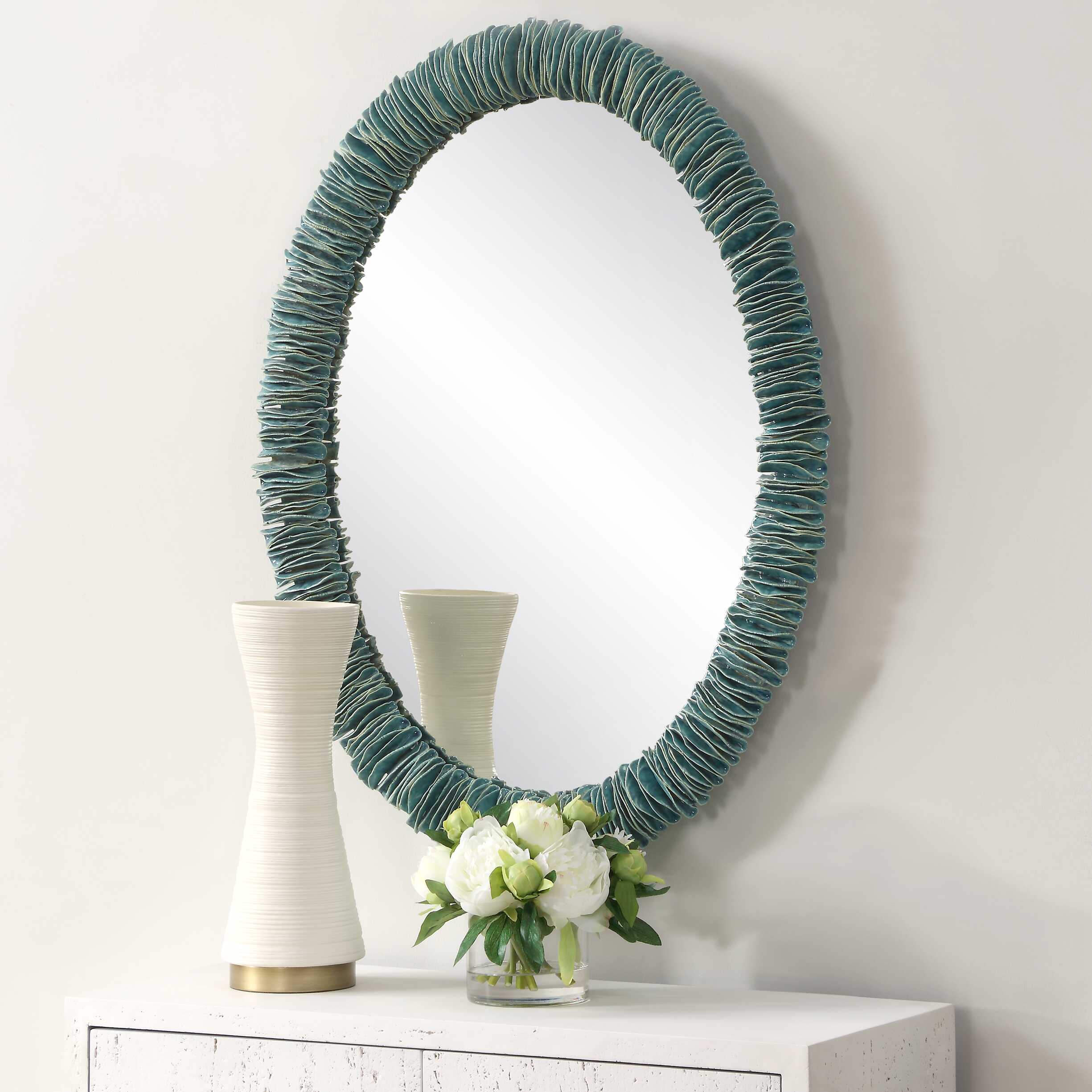 Bonaire Teal Blue Oval Mirror, by Uttermost, 26.5" width x 34.5" height x 2.5" depth View 4
