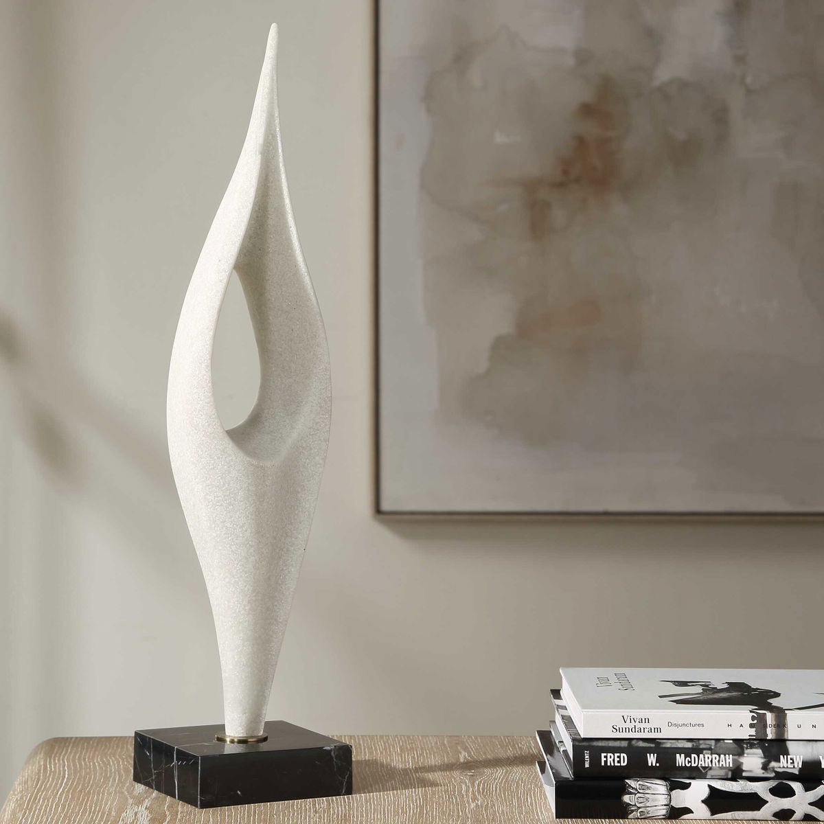 Fluid Drop White Stone Sculpture, Figurines & Statue by Uttermost, 5" width x 24.25" height x 5" depth View 2