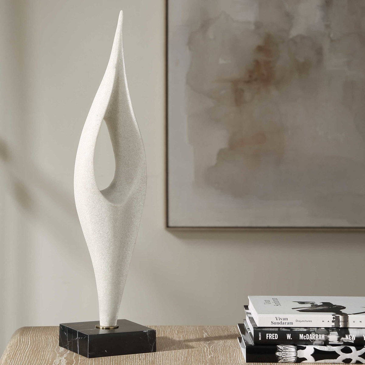 Fluid Drop White Stone Sculpture, Figurines & Statue by Uttermost, 5" width x 24.25" height x 5" depth View 2