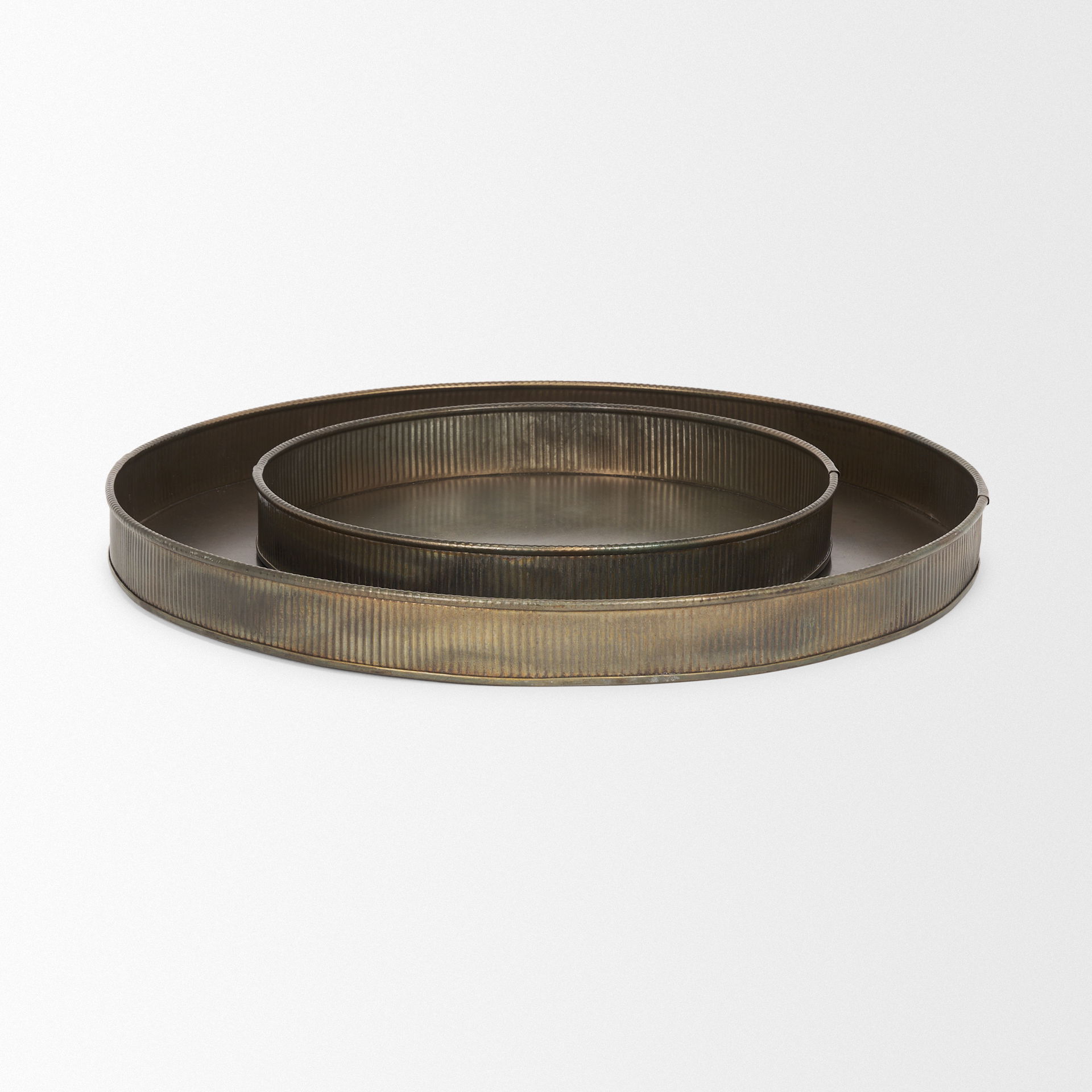Varun Round Antiqued Brass Metal Tray (Set of 2) large image 