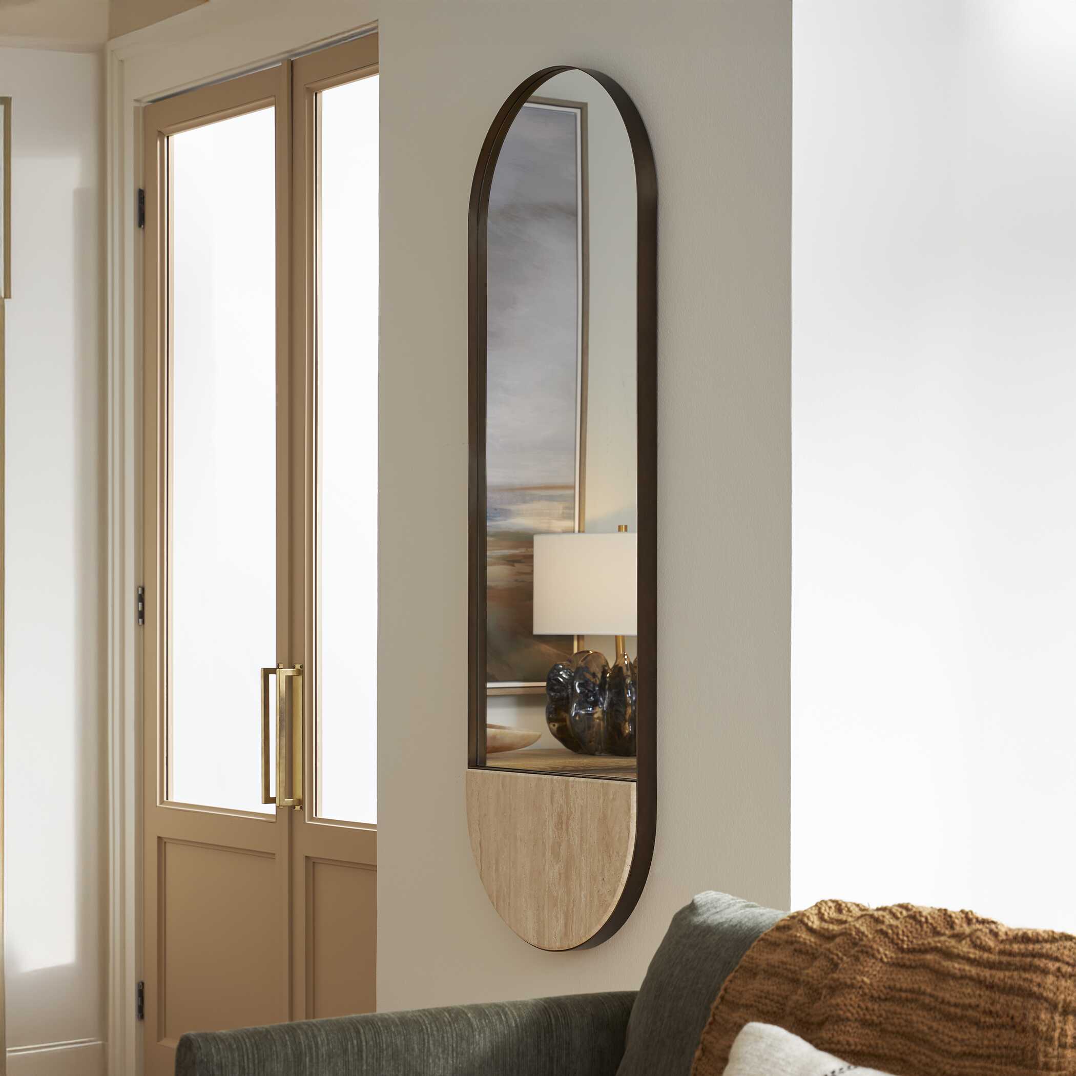 Russo Travertine Tall Oval Mirror, by Uttermost, 19.87" width x 59" height x 1.87" depth View 2