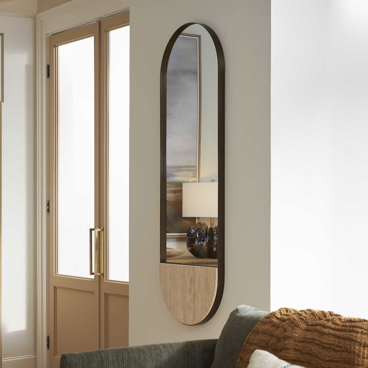Russo Travertine Tall Oval Mirror, by Uttermost, 19.87" width x 59" height x 1.87" depth View 2