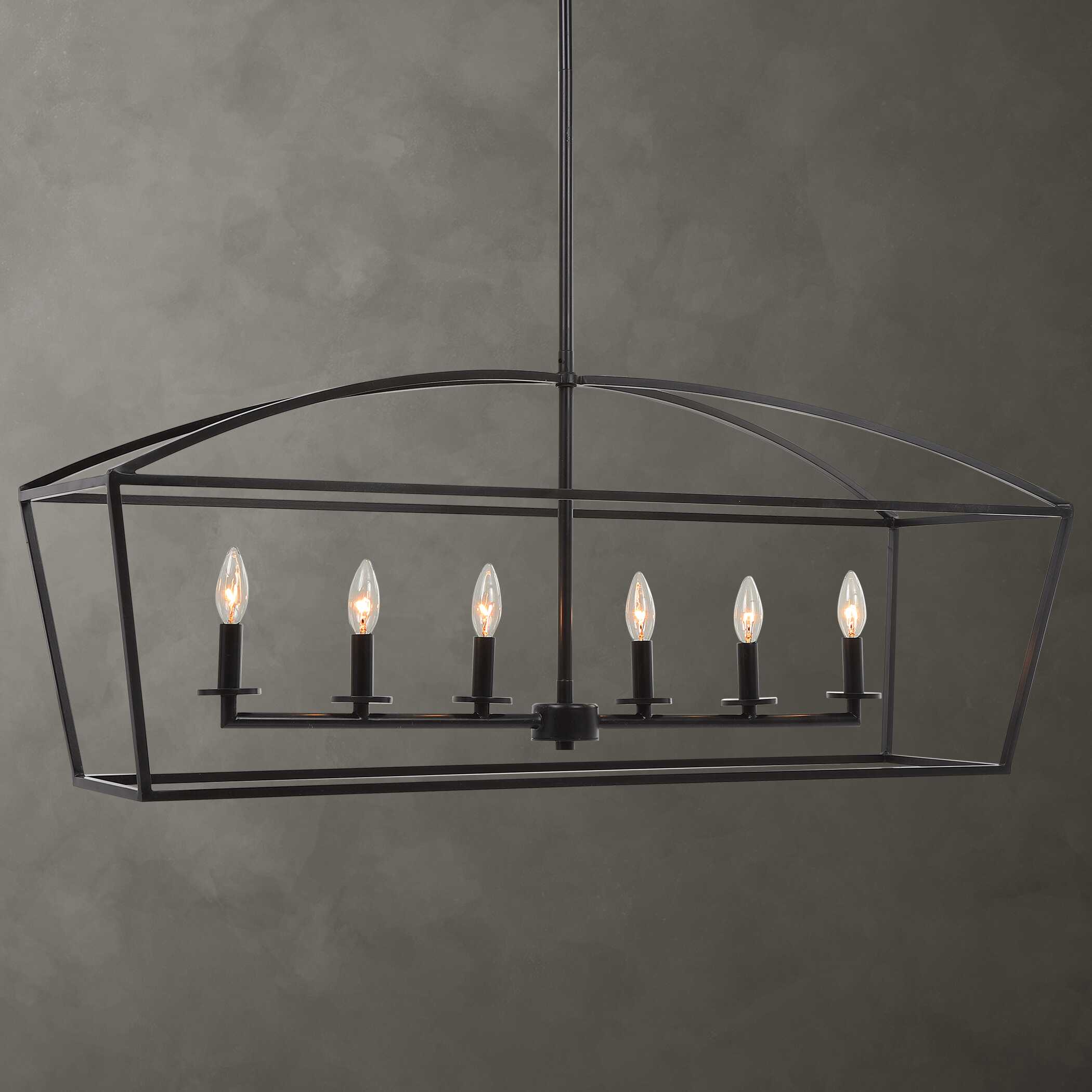 Clayton 6 Light Linear Chandelier, Ceiling Light by Uttermost, 42" width x 17.5" height x 13" depth View 1