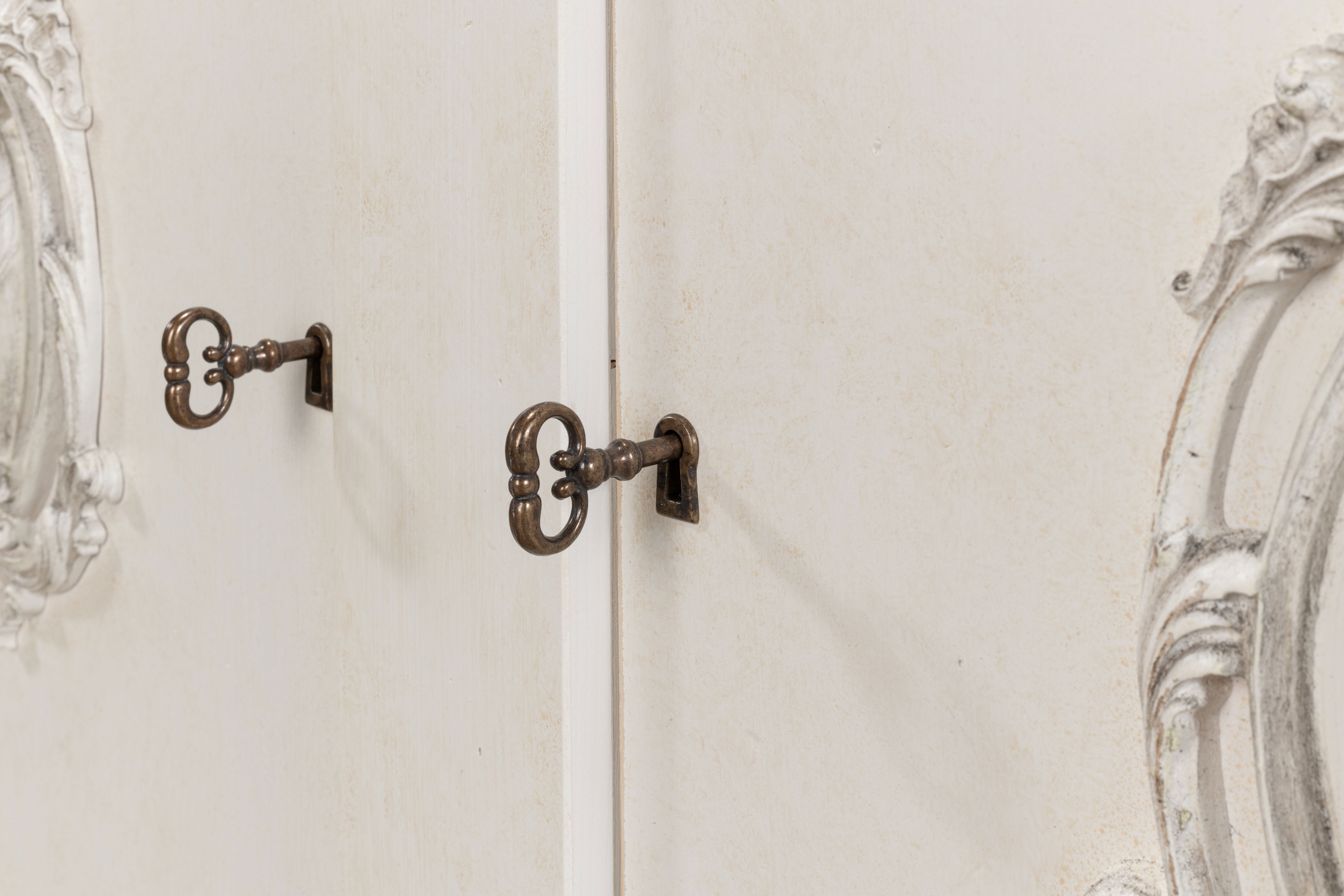 *Crested Wall Cabinet,White/White Finish, Cabinets & Sideboard by Sarreid, 96" length x 18" width x 39" height View 5