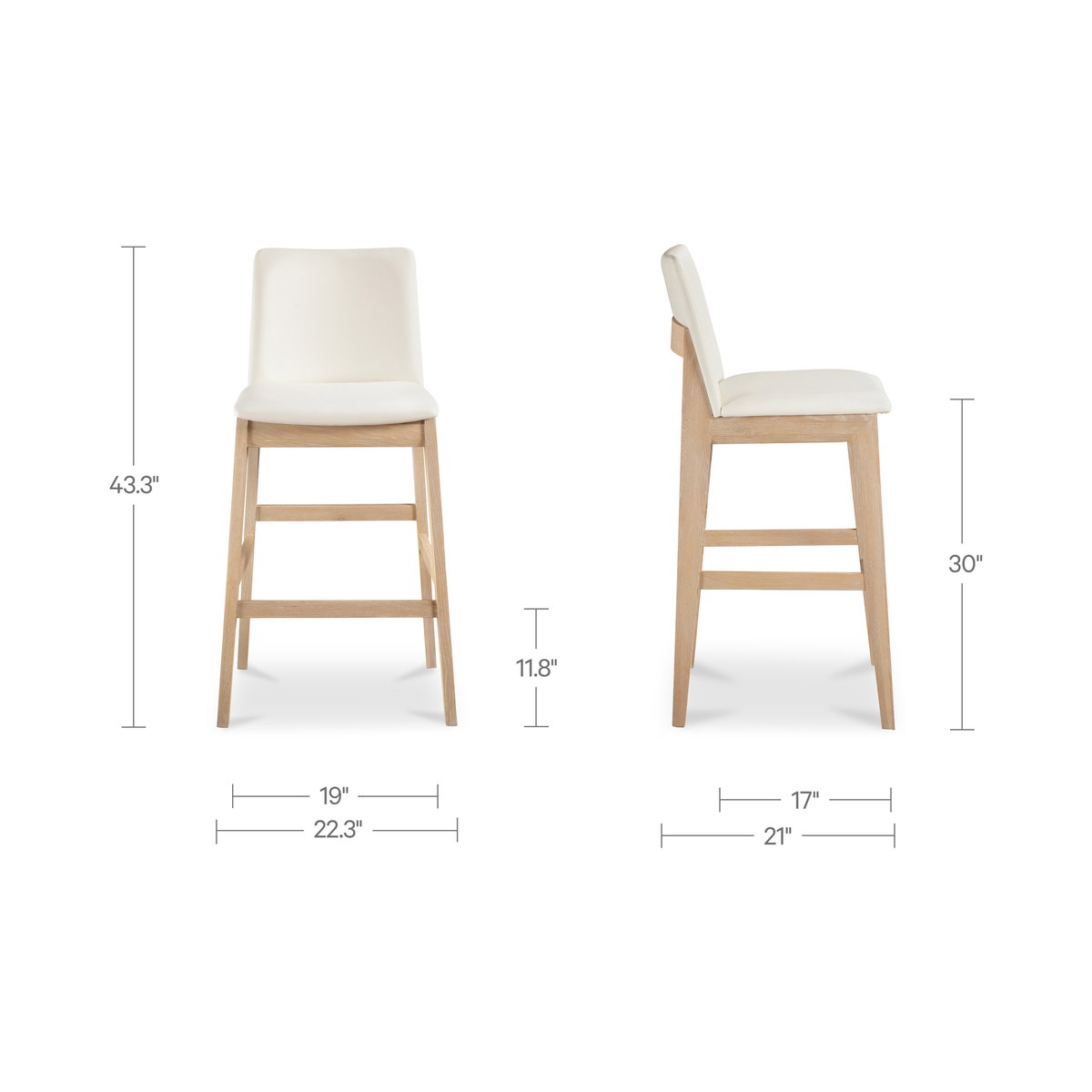 Deco Oak Barstool Pvc White, Counter & Bar Stool by Moe's Home, 22.3" width x 43.3" height x 21" depth View 6