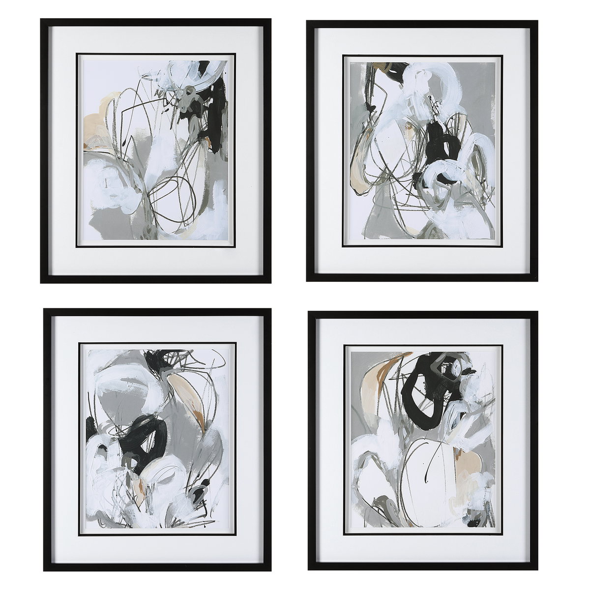 Tangled Threads Abstract Framed Prints Set/4, Art by Uttermost, 24.37" width x 28.37" height x 1.62" depth View 1