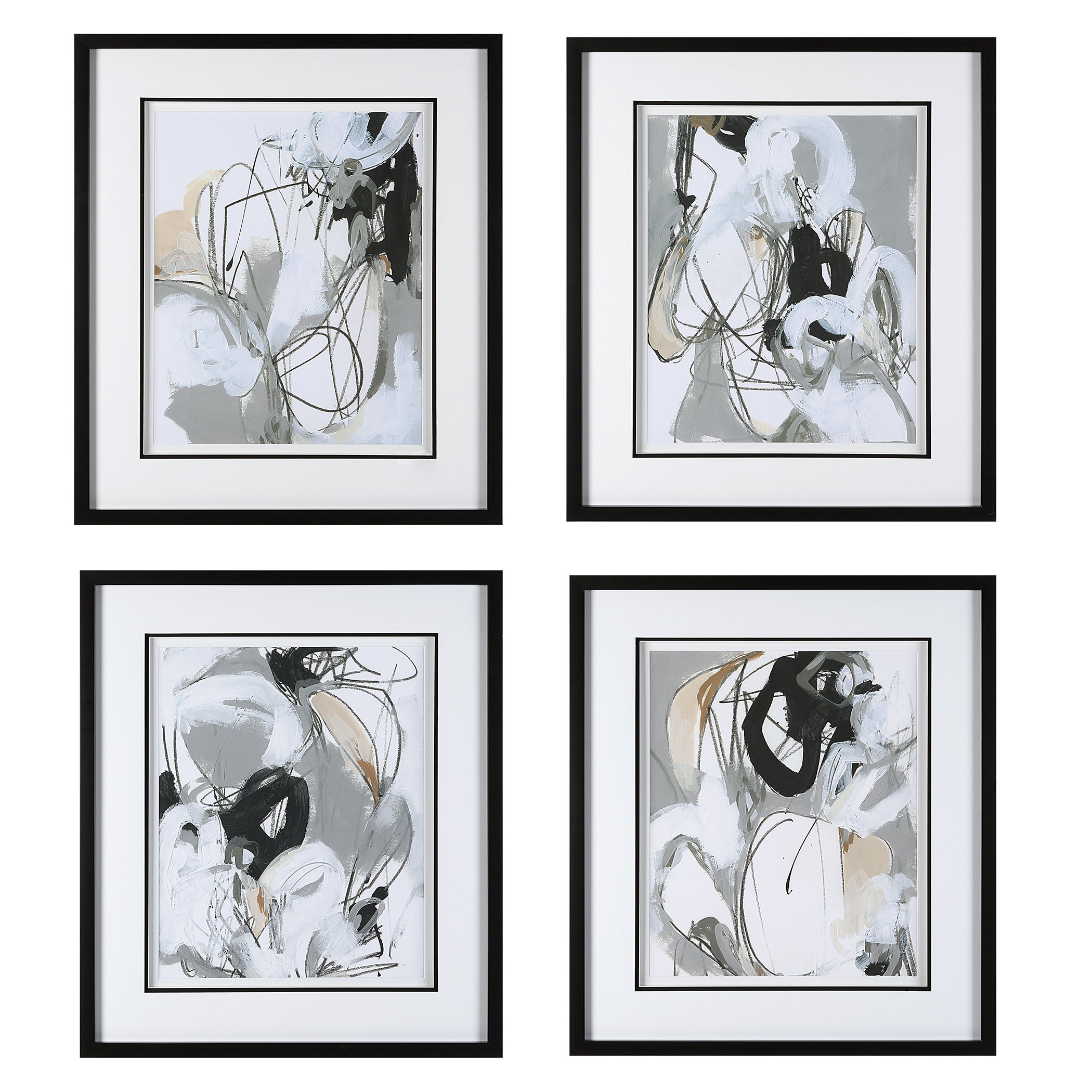 Tangled Threads Abstract Framed Prints Set/4, Painting by Uttermost, 24.37" width x 28.37" height x 1.62" depth View 1