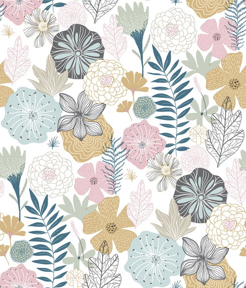 Perennial Blooms Pink Peel & Stick Wallpaper