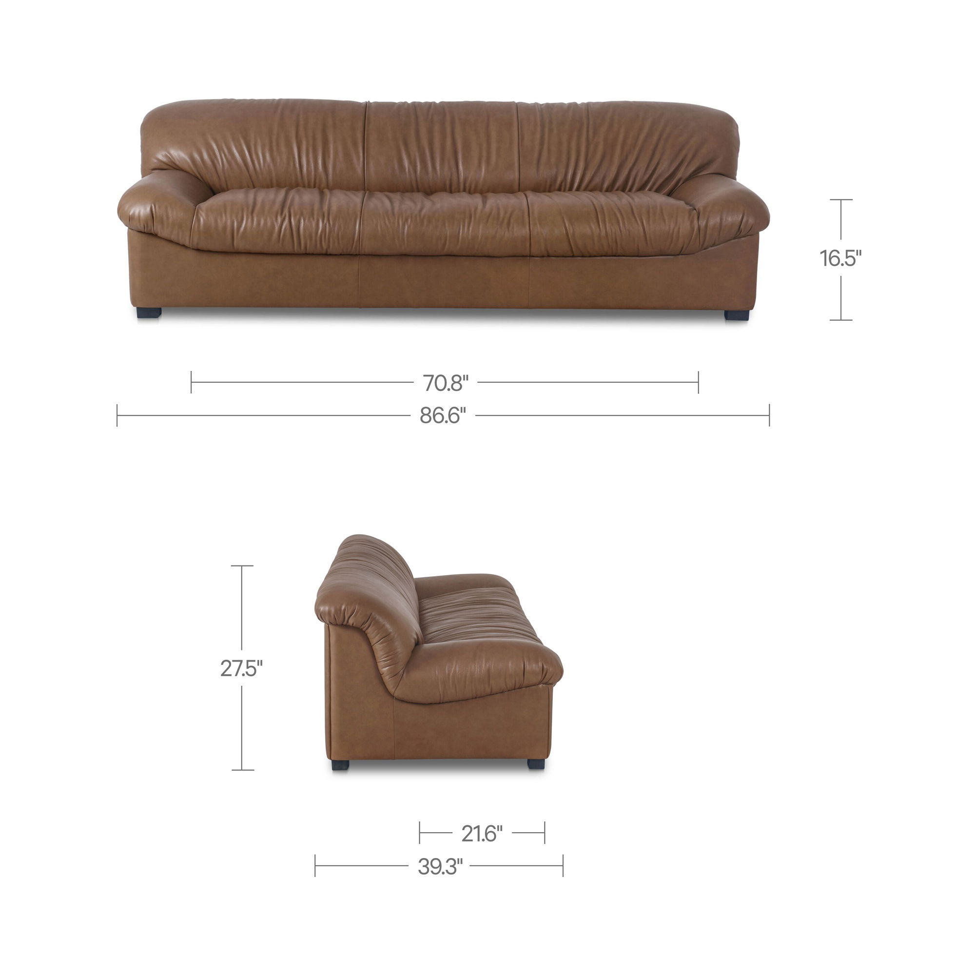 Halston Sofa Tan Leather, Sofas & Sectional by Moe's Home, 86.6" width x 27.5" height x 39.3" depth View 8