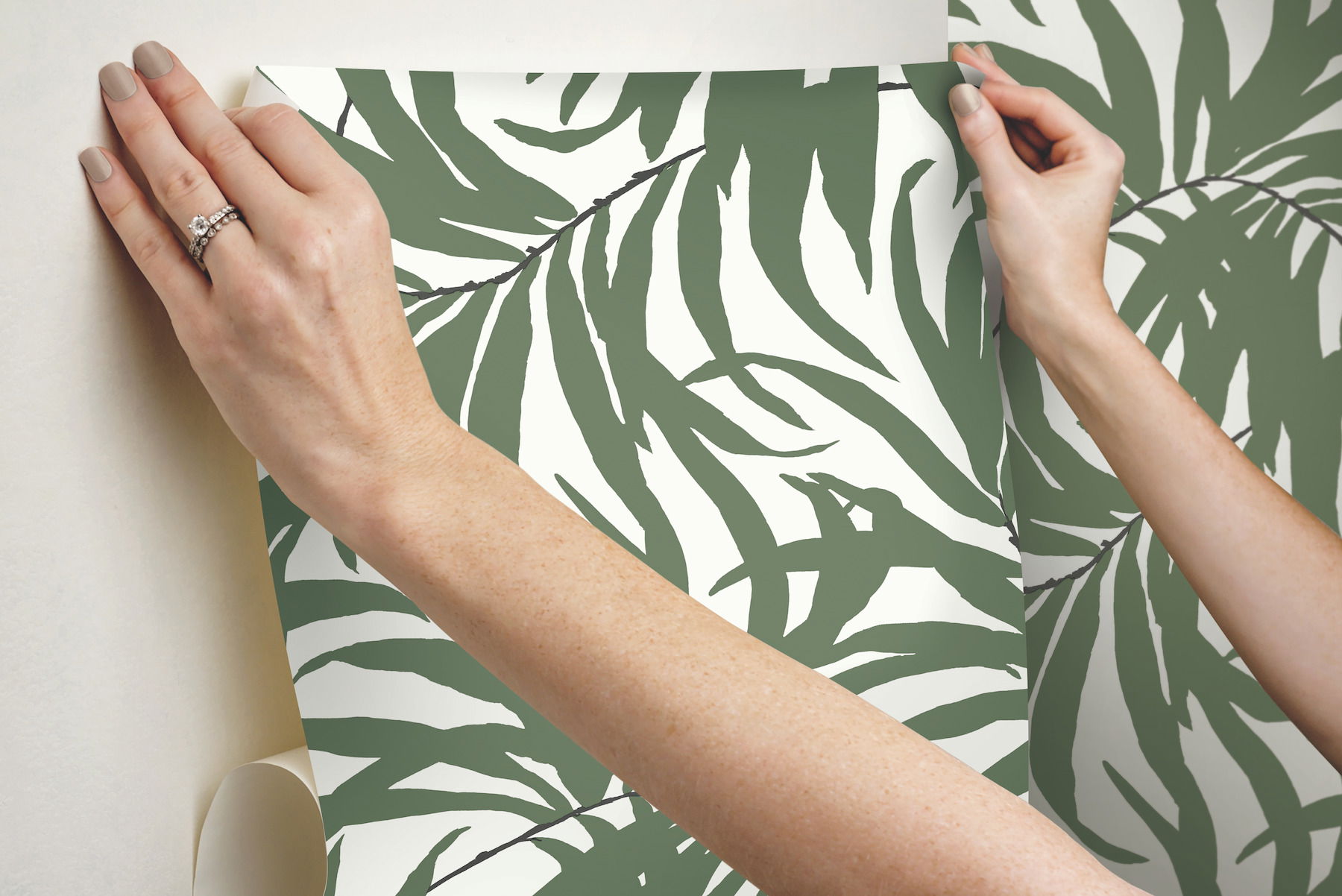 Bali Leaves Green Peel & Stick Wallpaper large image 