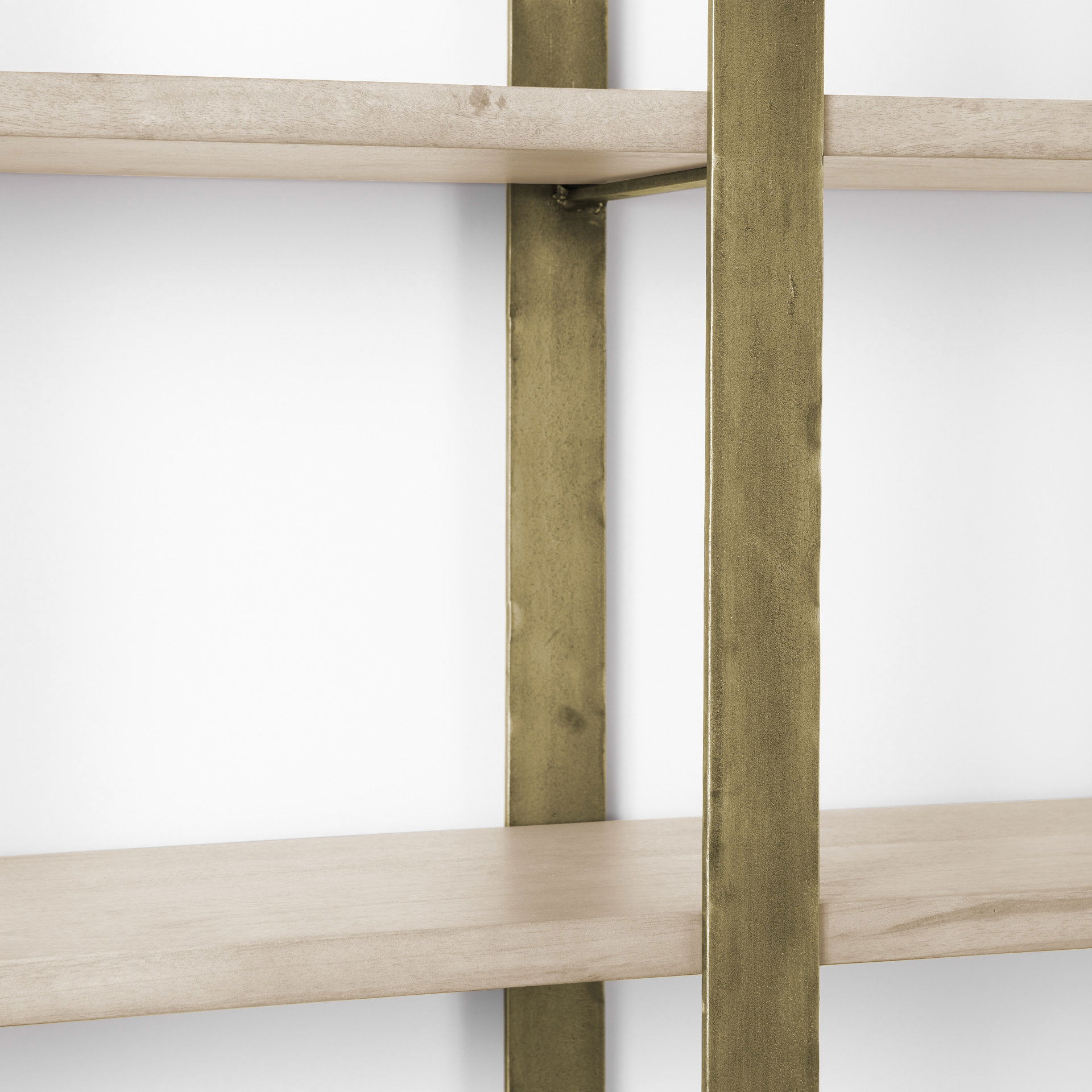 Taunton 80L x 10.5W x 90H Light Brown Wood with Gold Metal Frame 6 Tier Shelving Unit, Shelving & Bookcase by Mercana, 80" length x 10.5" width x 90" height View 13