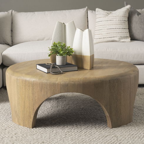 Shima Round Light Brown Wood with Arched Legs Coffee Table