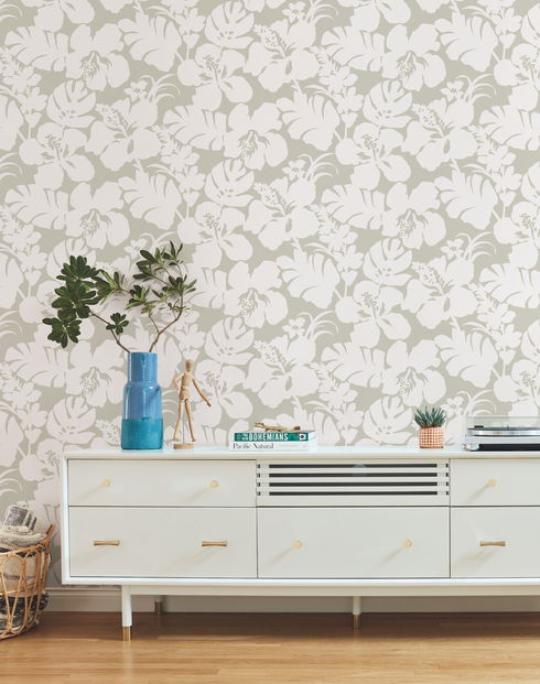 Hibiscus Arboretum Cream Wallpaper