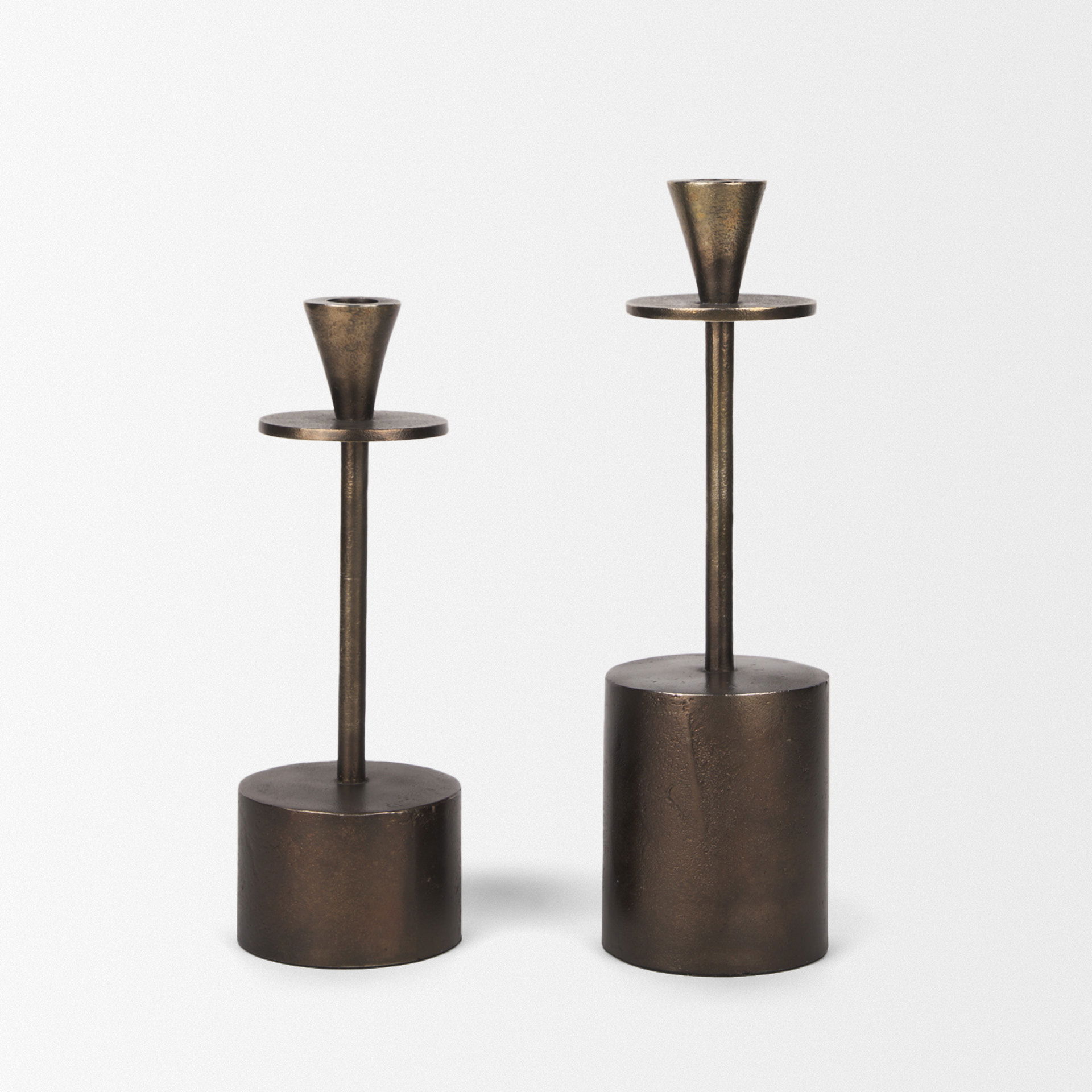 Petria Antiqued Gold Textured Metal Taper Candle Holders large image 