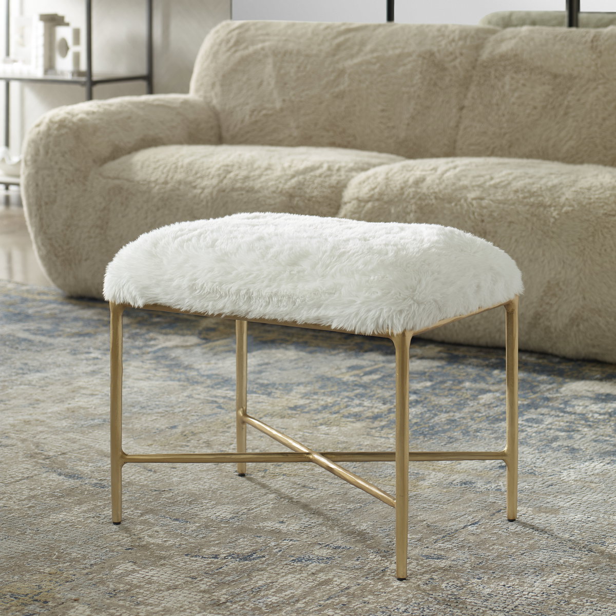 Charmed Sheepskin Small Bench, Benche by Uttermost, 24" width x 19" height x 16" depth View 2