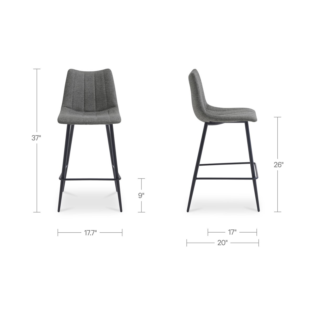 Alibi Counter Stool  Dark Grey-set Of Two, Counter & Bar Stool by Moe's Home, 17.7" width x 37" height x 20" depth View 8