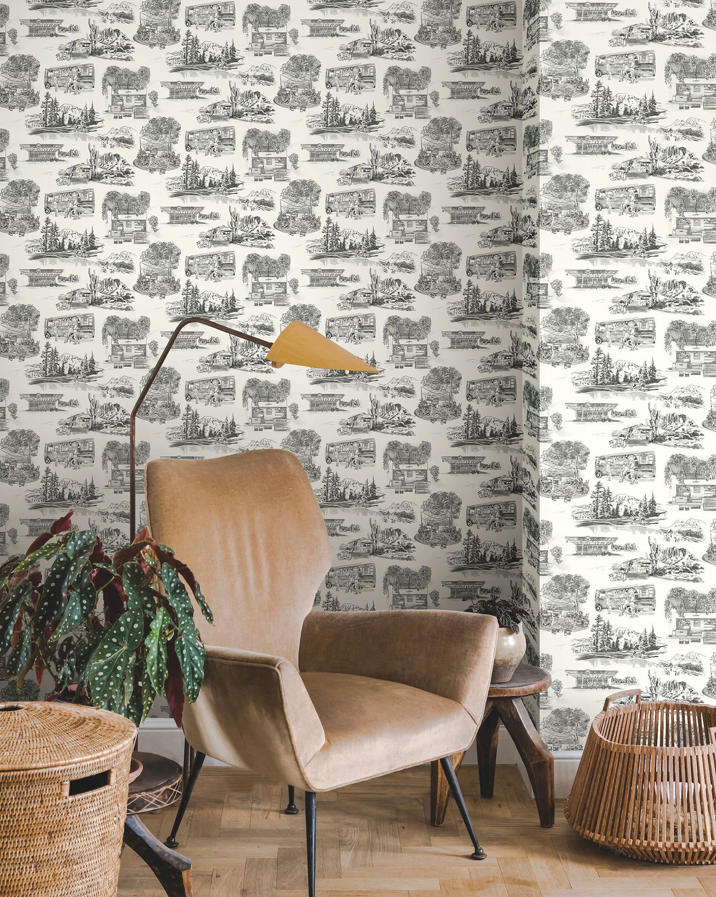 Modern Vista Toile Black Wallpaper large image 