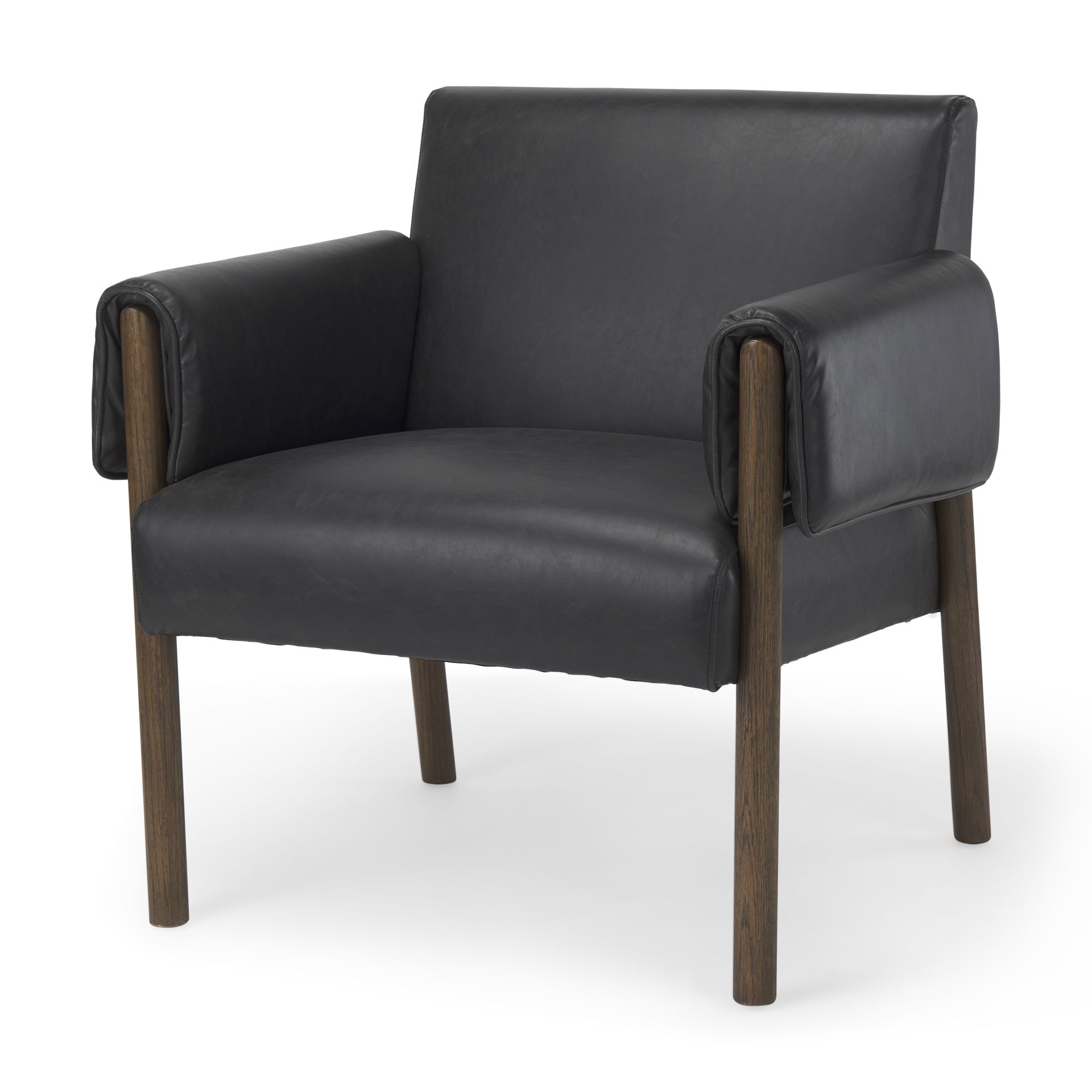 Ashton Black Faux Leather Fabric with Dark Brown Wood Accent Chair large image 