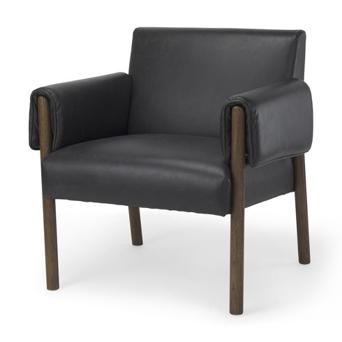 Ashton Black Faux Leather Fabric with Dark Brown Wood Accent Chair