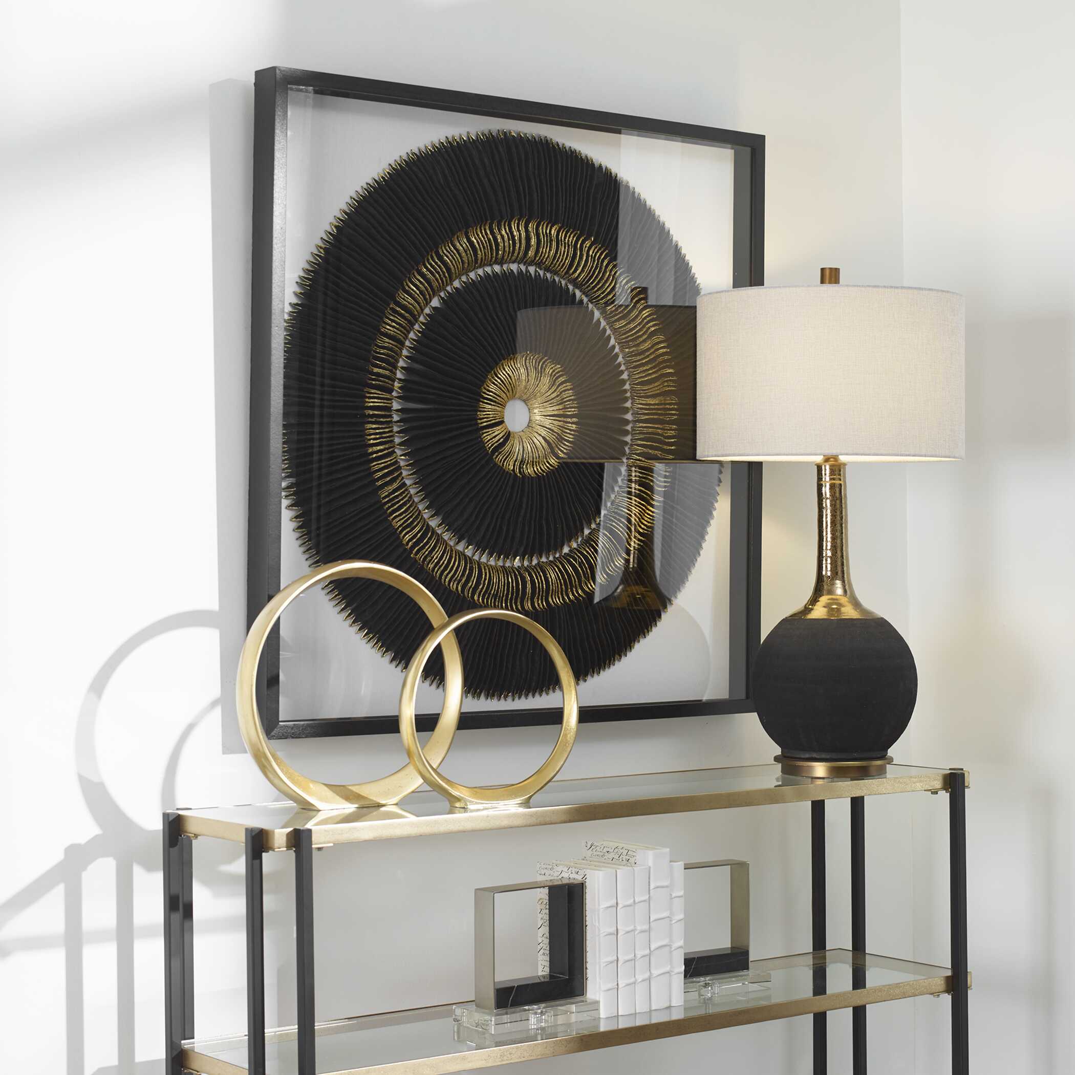 Sandara Black And Gold Shadow Box, Sculptural Wall Art by Uttermost, 39.37" width x 39.37" height x 2.5" depth View 4