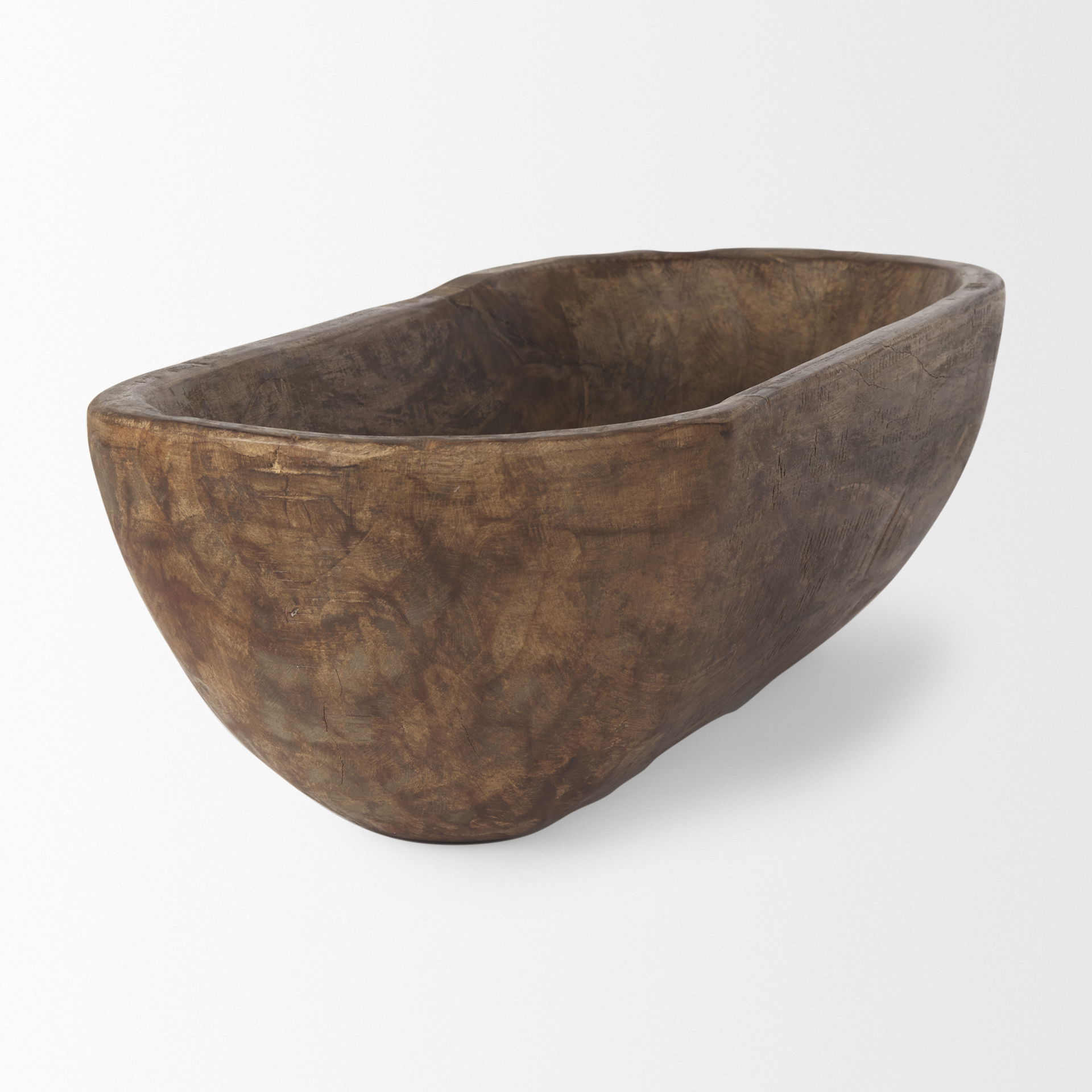 Athena Extra Large Oblong Medium Brown Reclaimed Wood Bowl, Decorative Bowl by Mercana, 26" length x 10" width x 7" height View 5