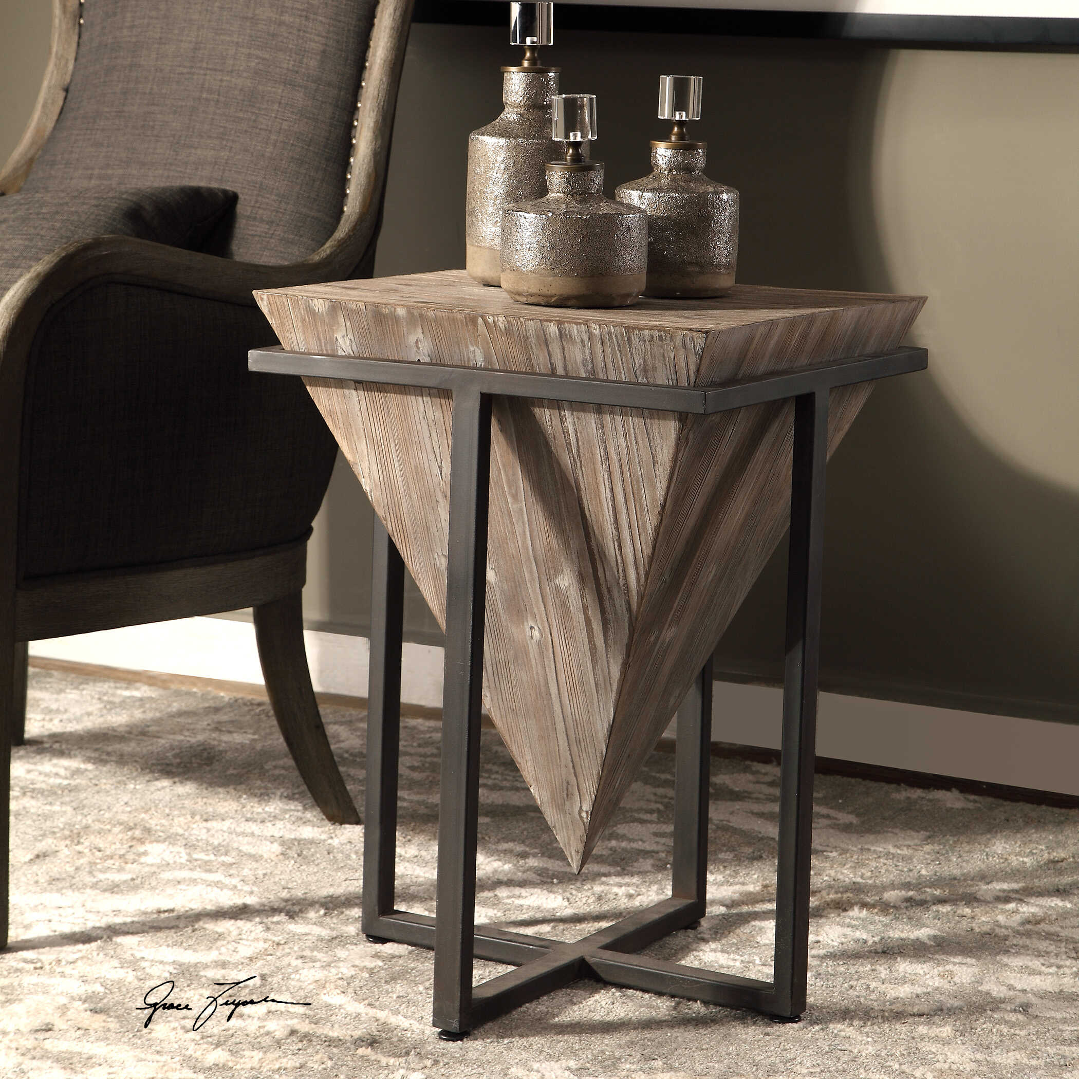 Bertrand Wood Accent Table, Furniture by Uttermost, 18.25" width x 25.25" height x 18.25" depth View 5