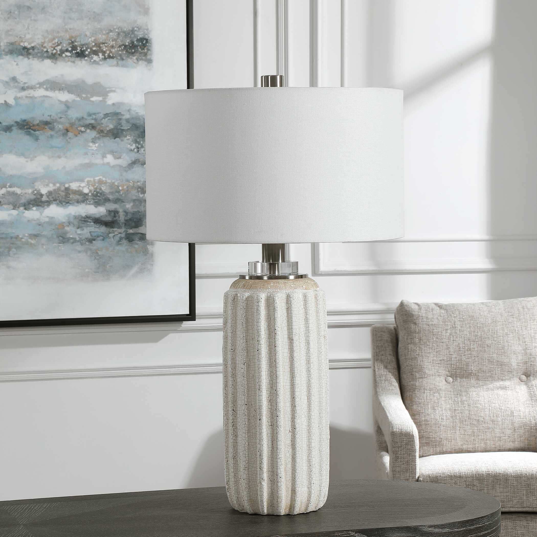 Azariah White Crackle Table Lamp, by Uttermost, 17" width x 29" height x 17" depth View 4