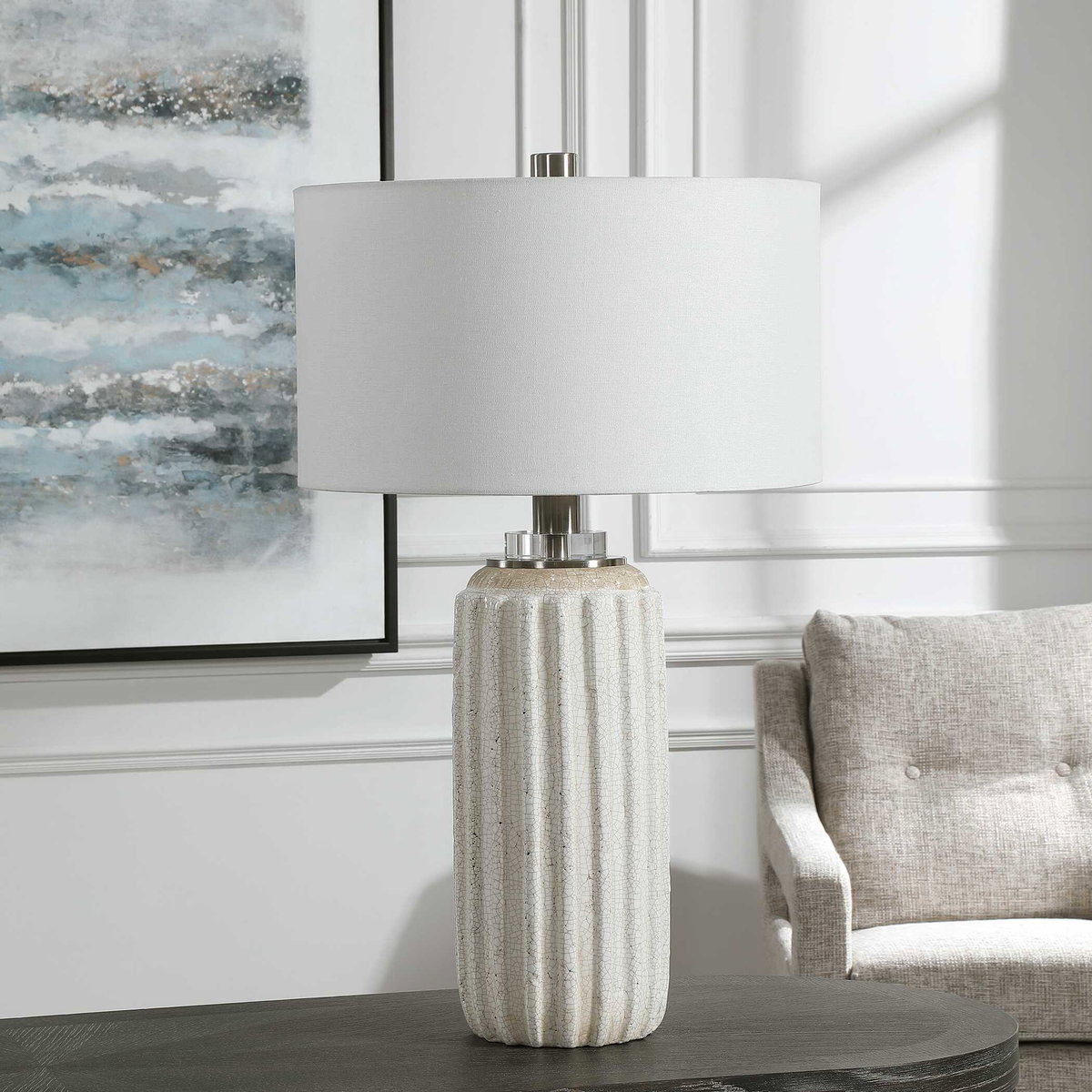 Azariah White Crackle Table Lamp, by Uttermost, 17" width x 29" height x 17" depth View 4
