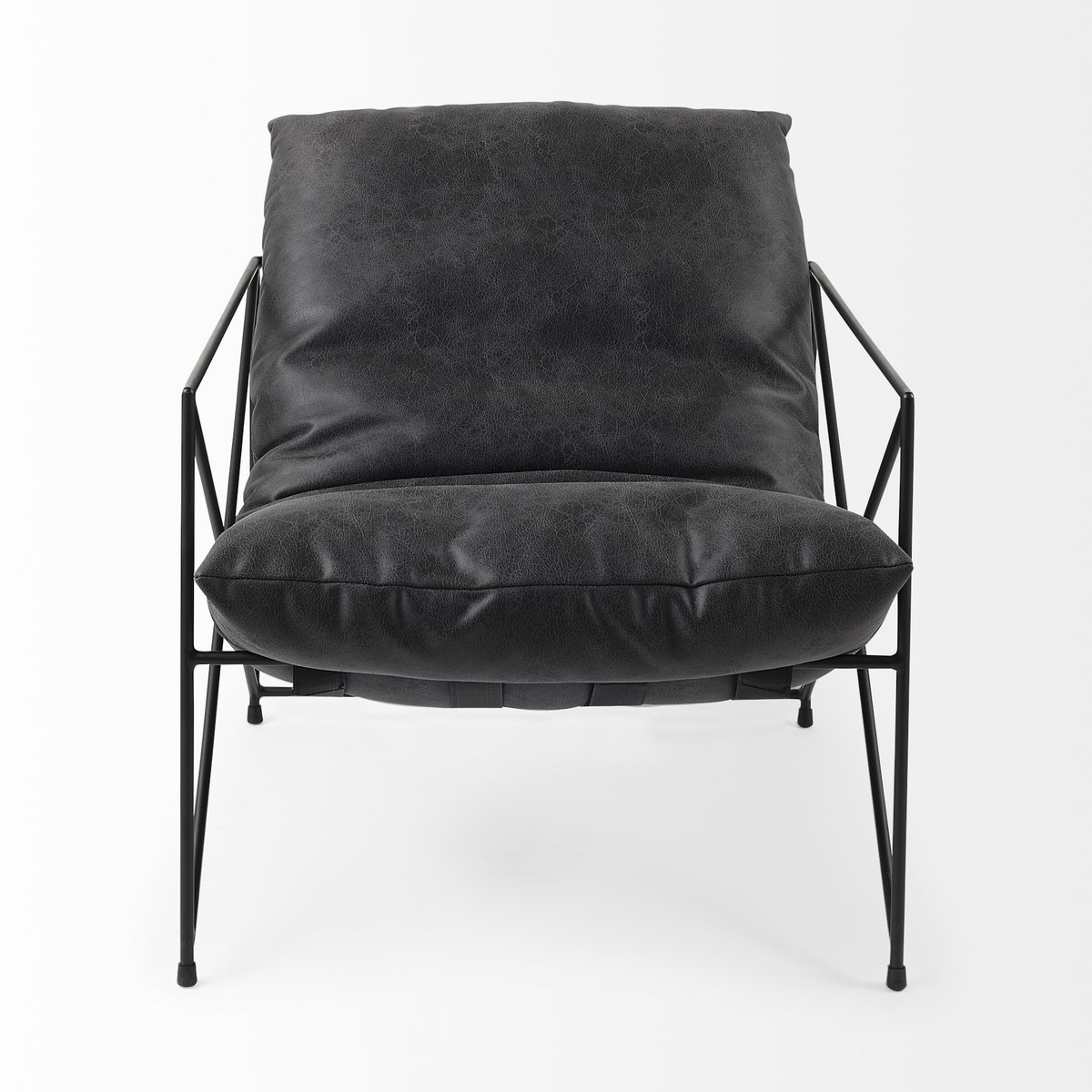 Leonidas 28.5L x 29.5W x 34.0H  Black Faux Leather Seat with Black Metal Frame Accent Chair, by Mercana, 29.53" length x 28.35" width x 35.43" height View 7